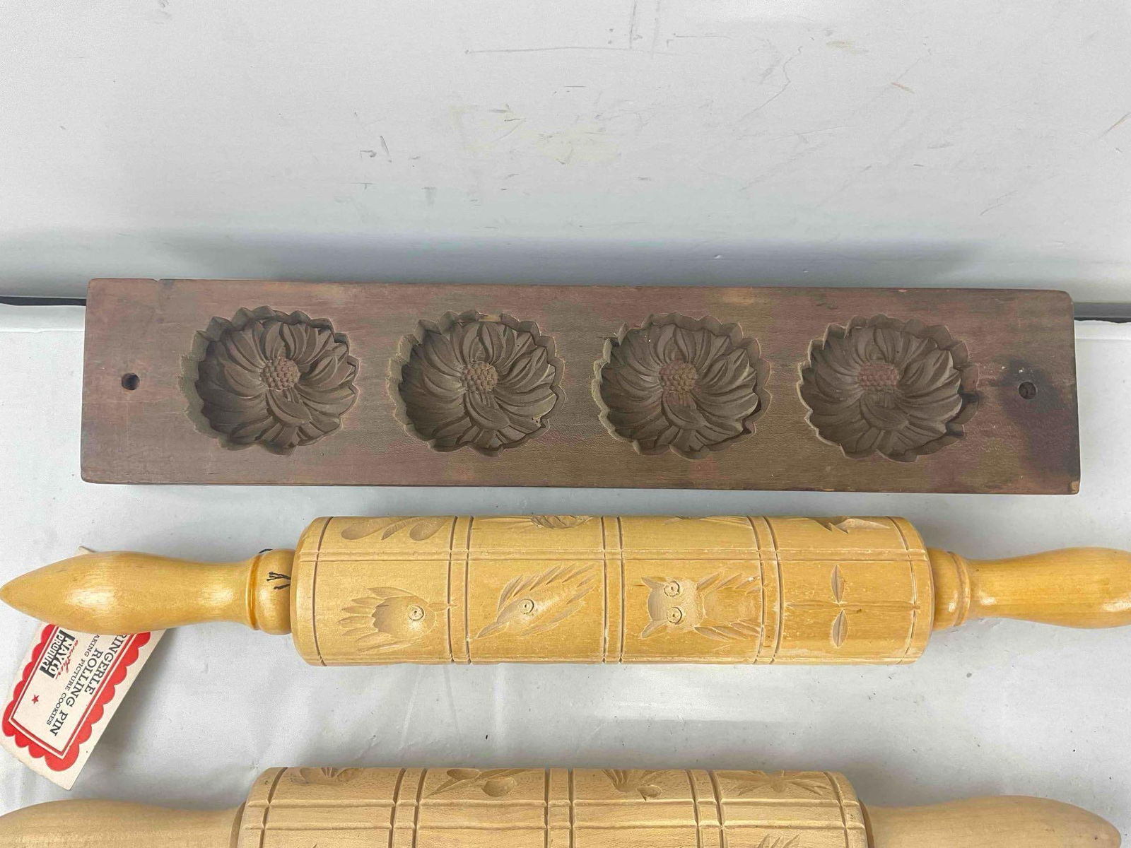 Vintage 3x Springerle Cookie Rolling Pins & 1x Japanese Kashigata Cake Mold. Excellent Condition. - 4