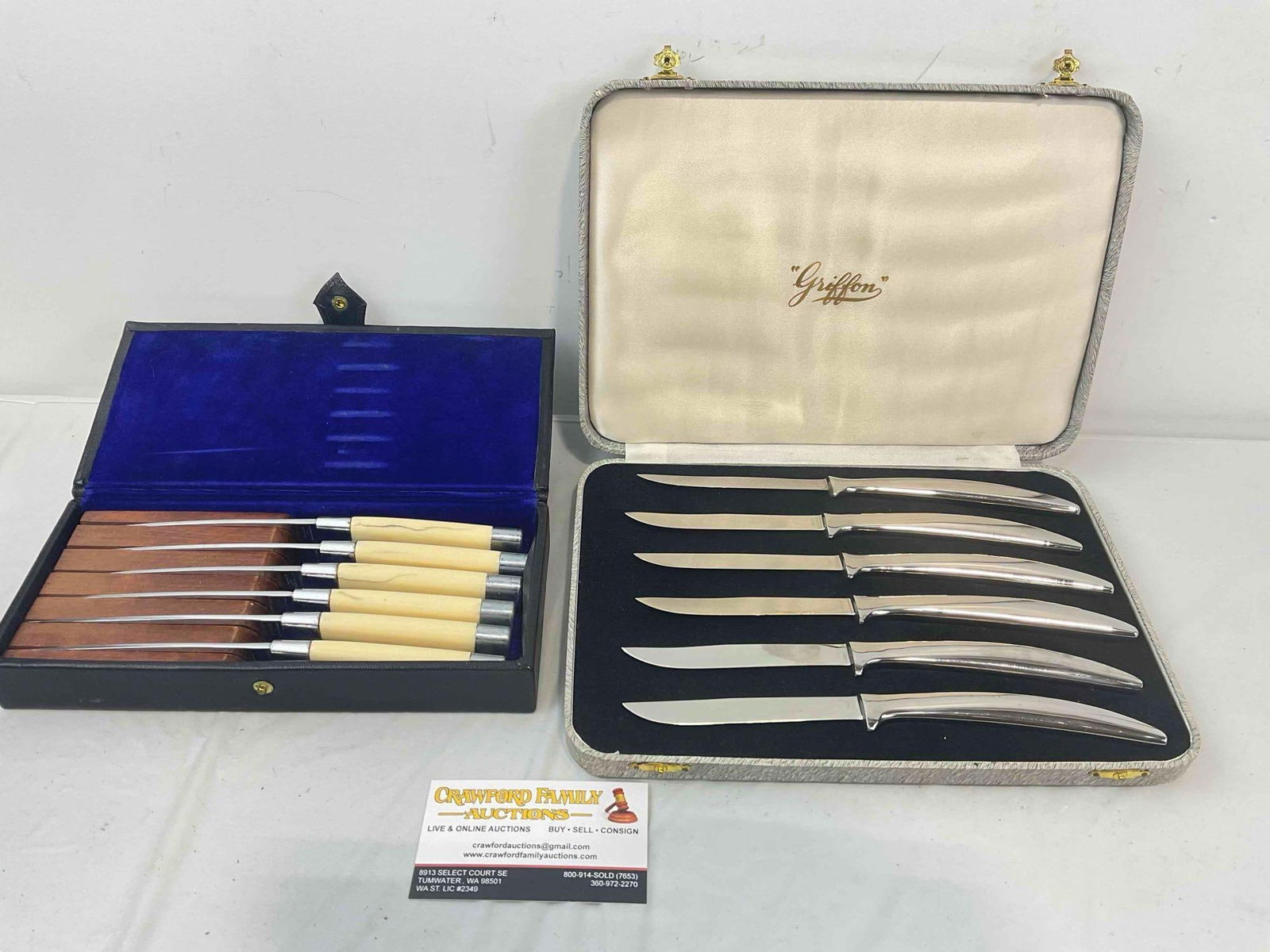 2 pcs Vintage Stainless Steel Steak Knife 6 pc Sets by Griffon & Briddell. Very Good Condition. (1 of 8)