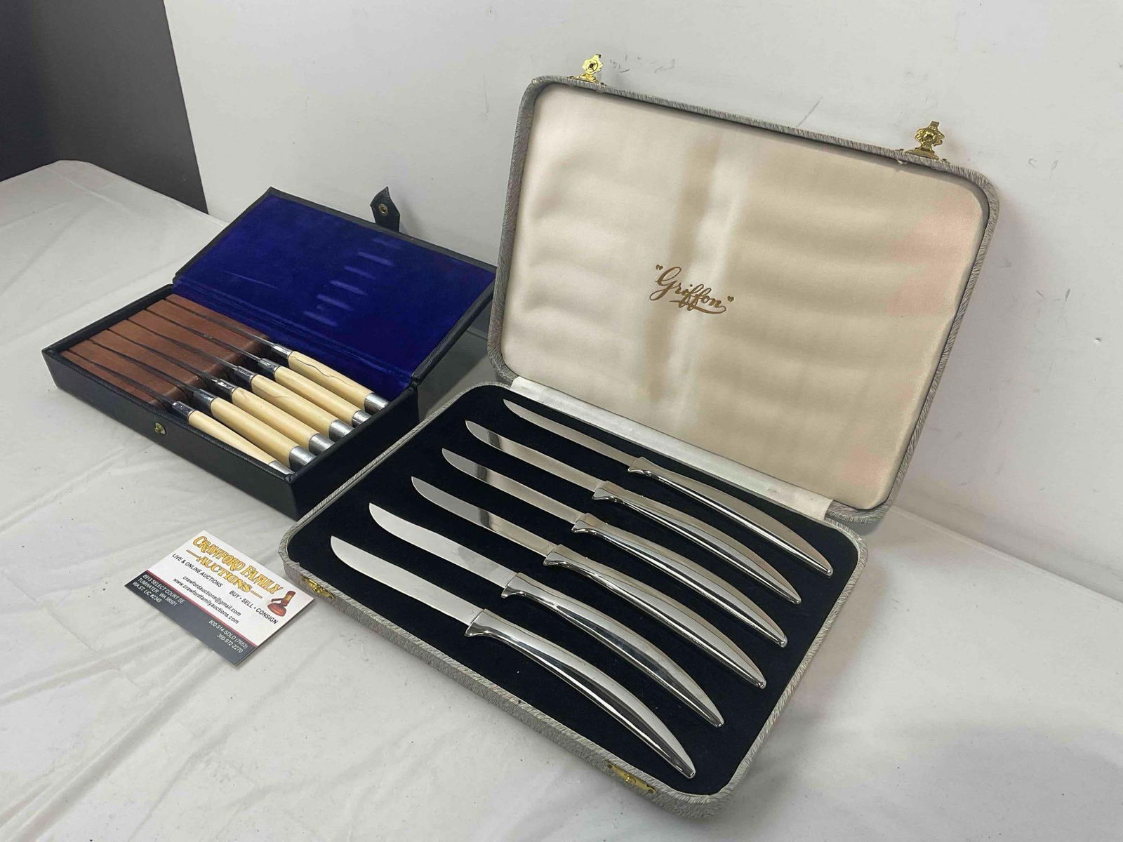 2 pcs Vintage Stainless Steel Steak Knife 6 pc Sets by Griffon & Briddell. Very Good Condition. - 2