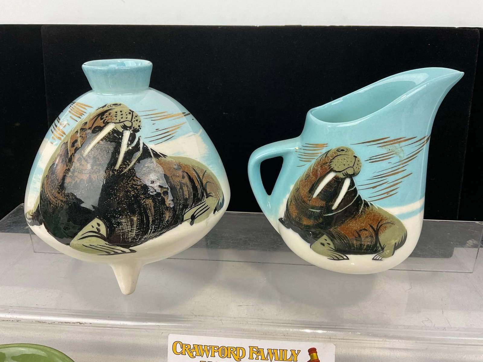 3 Alaskan Pottery Pieces, Signed by Matthew Adams, Walrus Design, Ashtray, Creamer & Serving Plate - 3