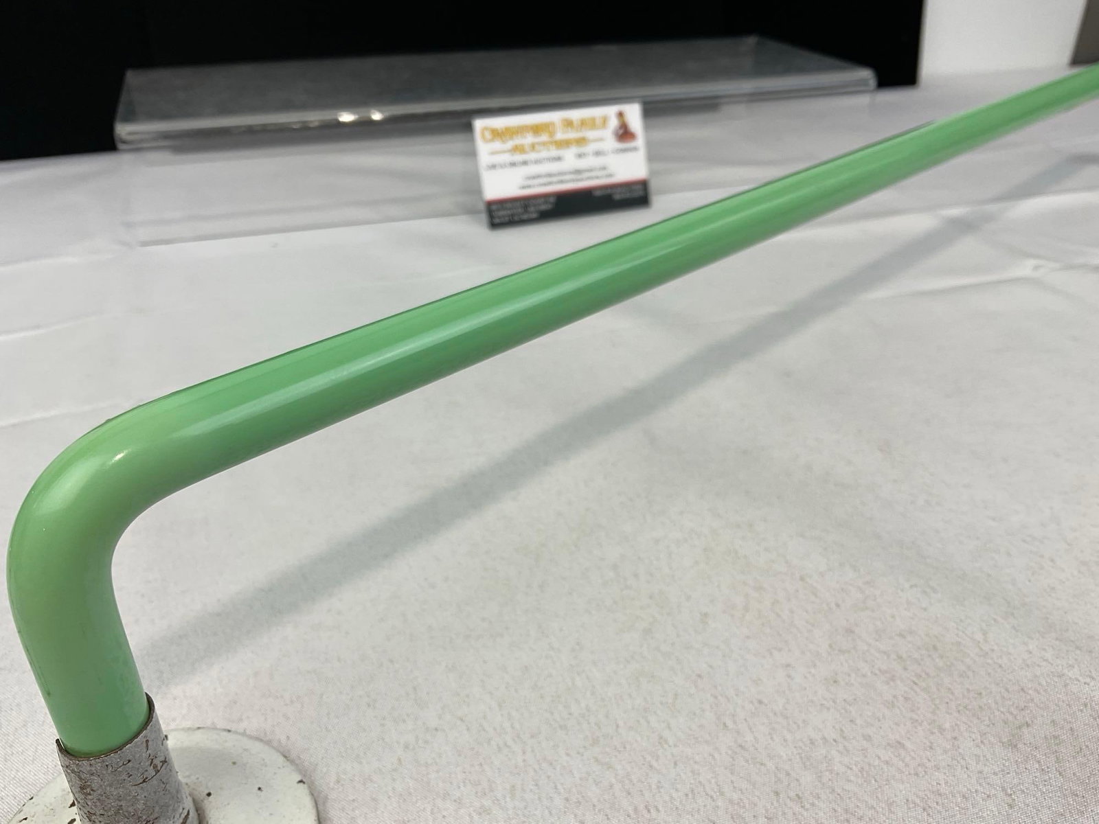 Lovely Mid Century Jadeite Glass Towel Bar, Pair of Metal Mounts, 4h x 25w x 3d inches - 6