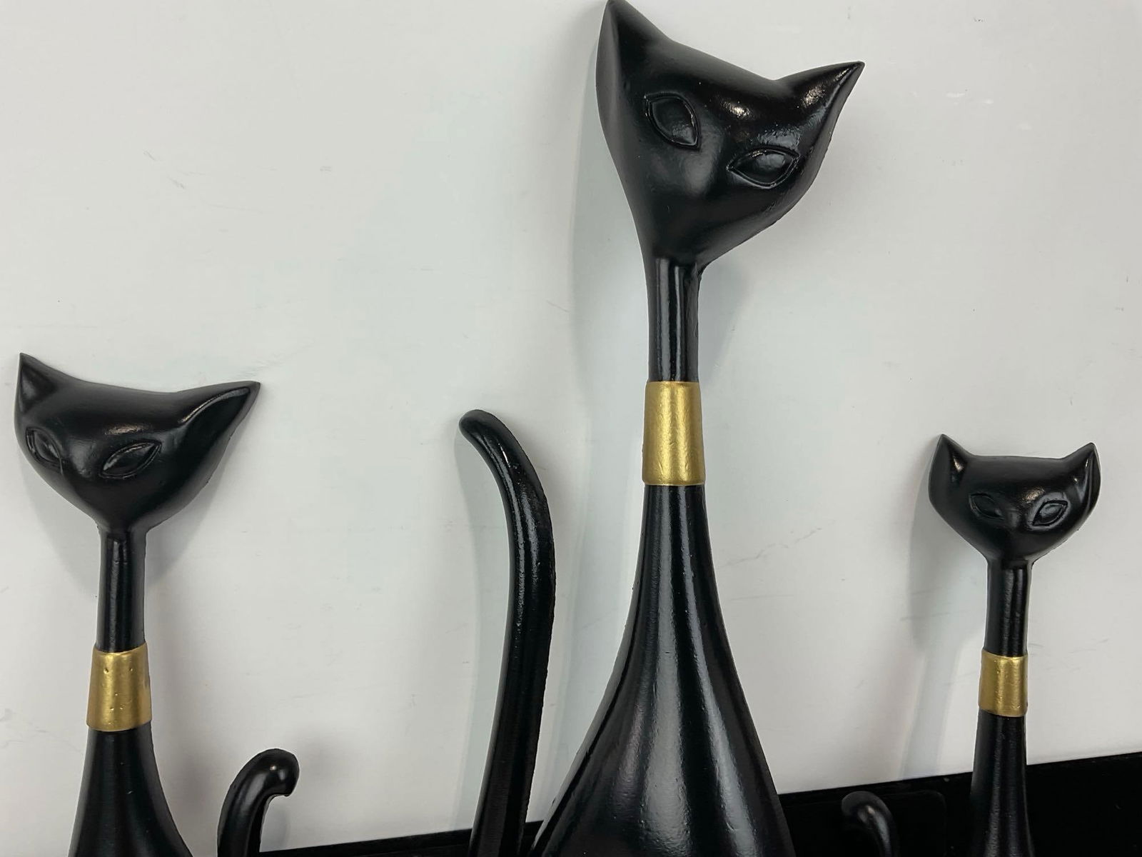 3 Mid Century Modern Sexton Black Cat Wall Figures, Cast Metal, 20h x 6w x 4d inches - 2