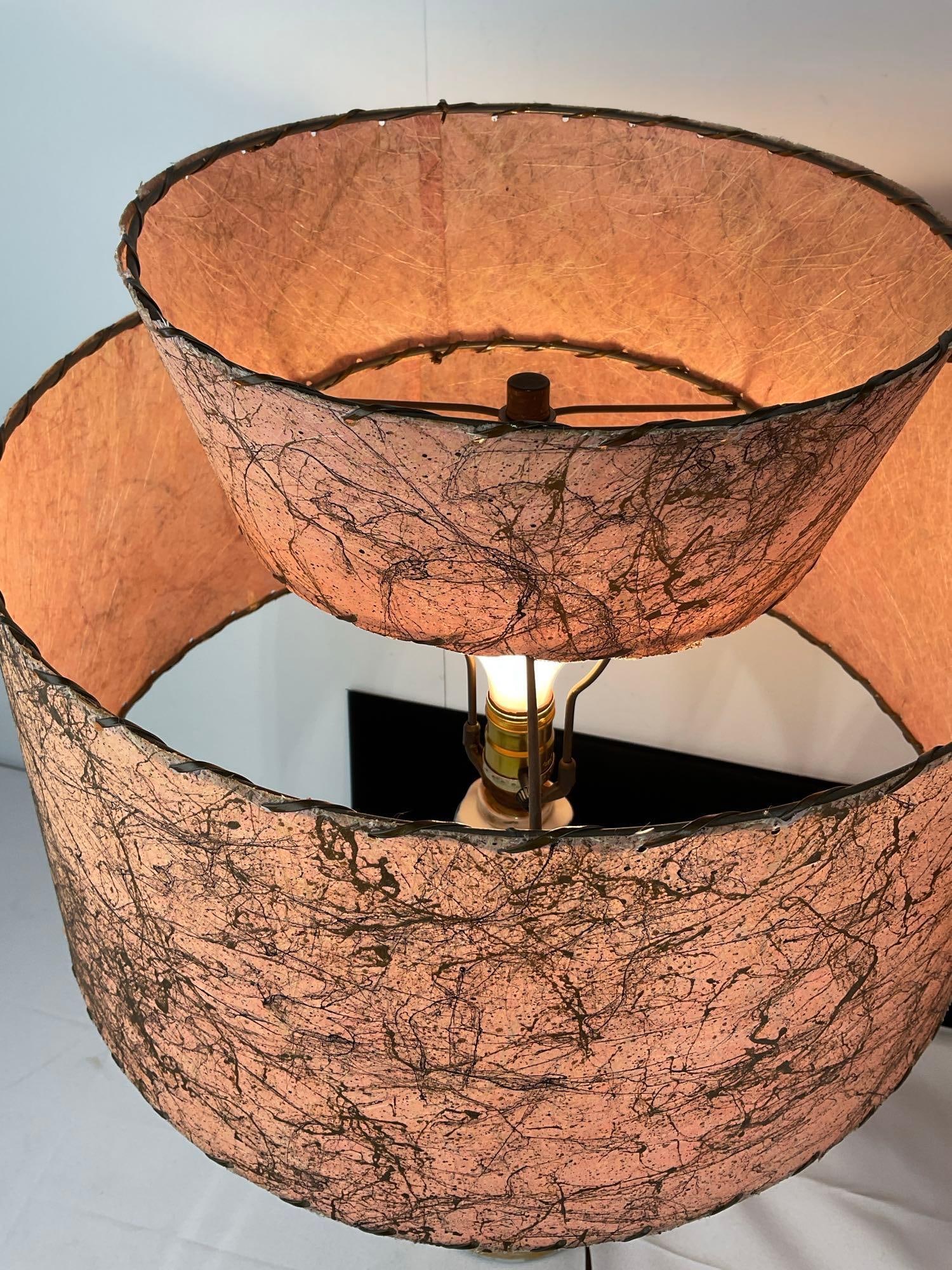 Pair of Mid Century Modern Black & Pink Glazed Lamps, w/Pink Fiberglass Lamp Shades, tested - 3