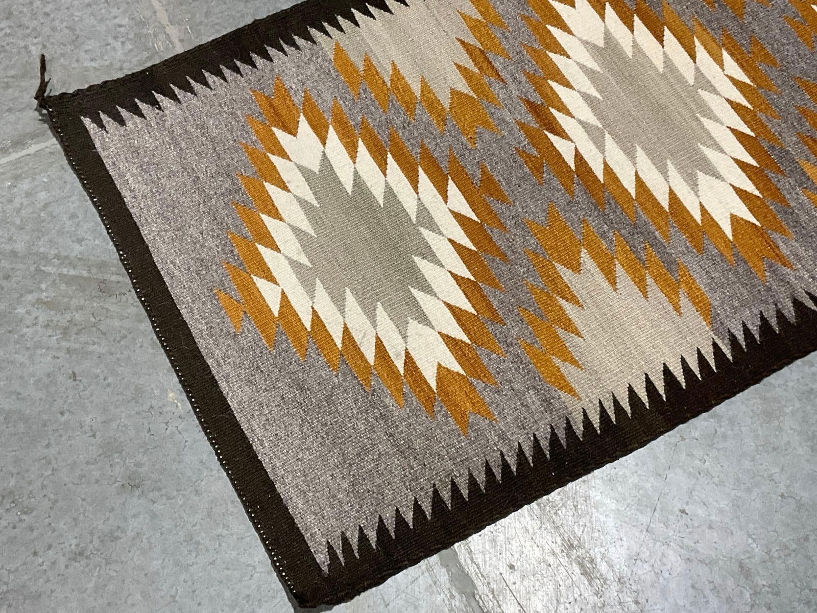Handwoven Navajo Textile, Grey, Brown, Gold & White Blanket/Rug, 48 x 26 inches - 2