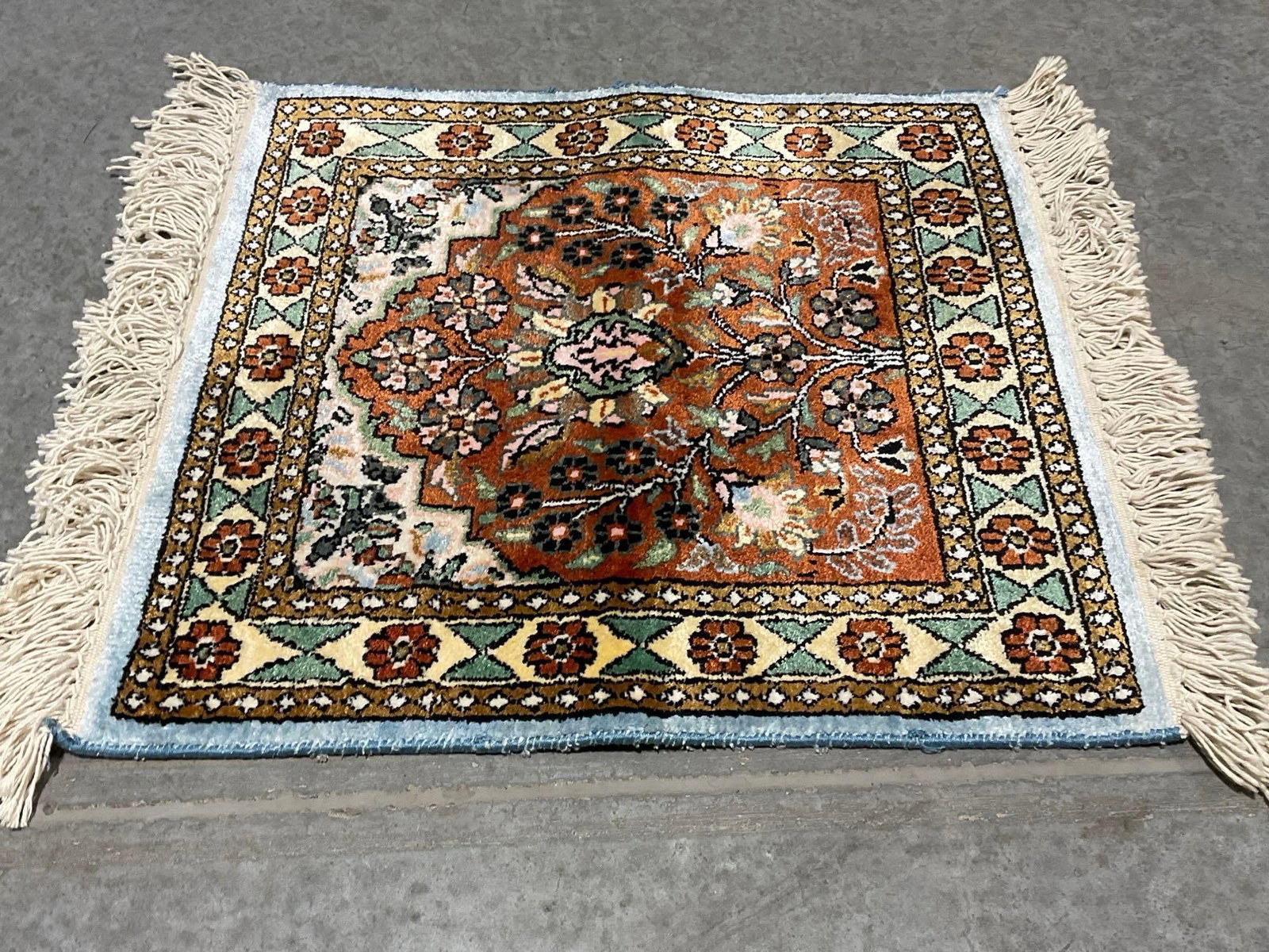 Lovely Mini Persian Rug, 23 x 19 inches, Hand Knotted w/ Fringe - 2