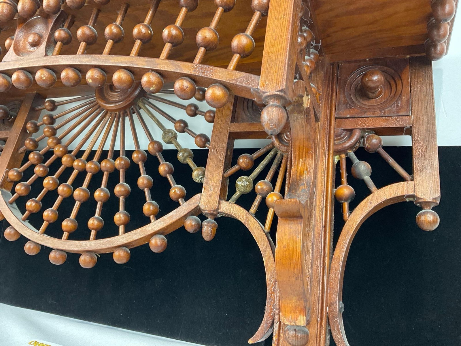 Antique Victorian-Era Stick & Ball Design Shelf, Finely Carved Wood, 14h x 26w x 7d inches - 5