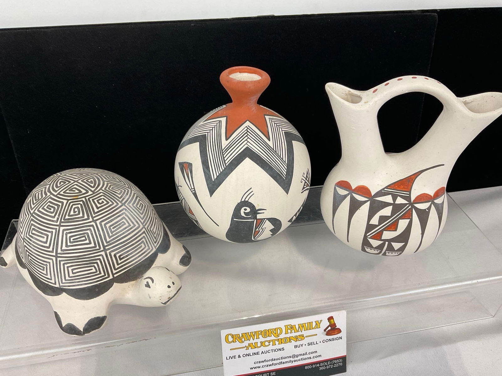 3 Acoma New Mexico Pottery Pieces, Turtle, Vase, & Double Necked Vase, signed C.Concho & M. Ascen... - 2
