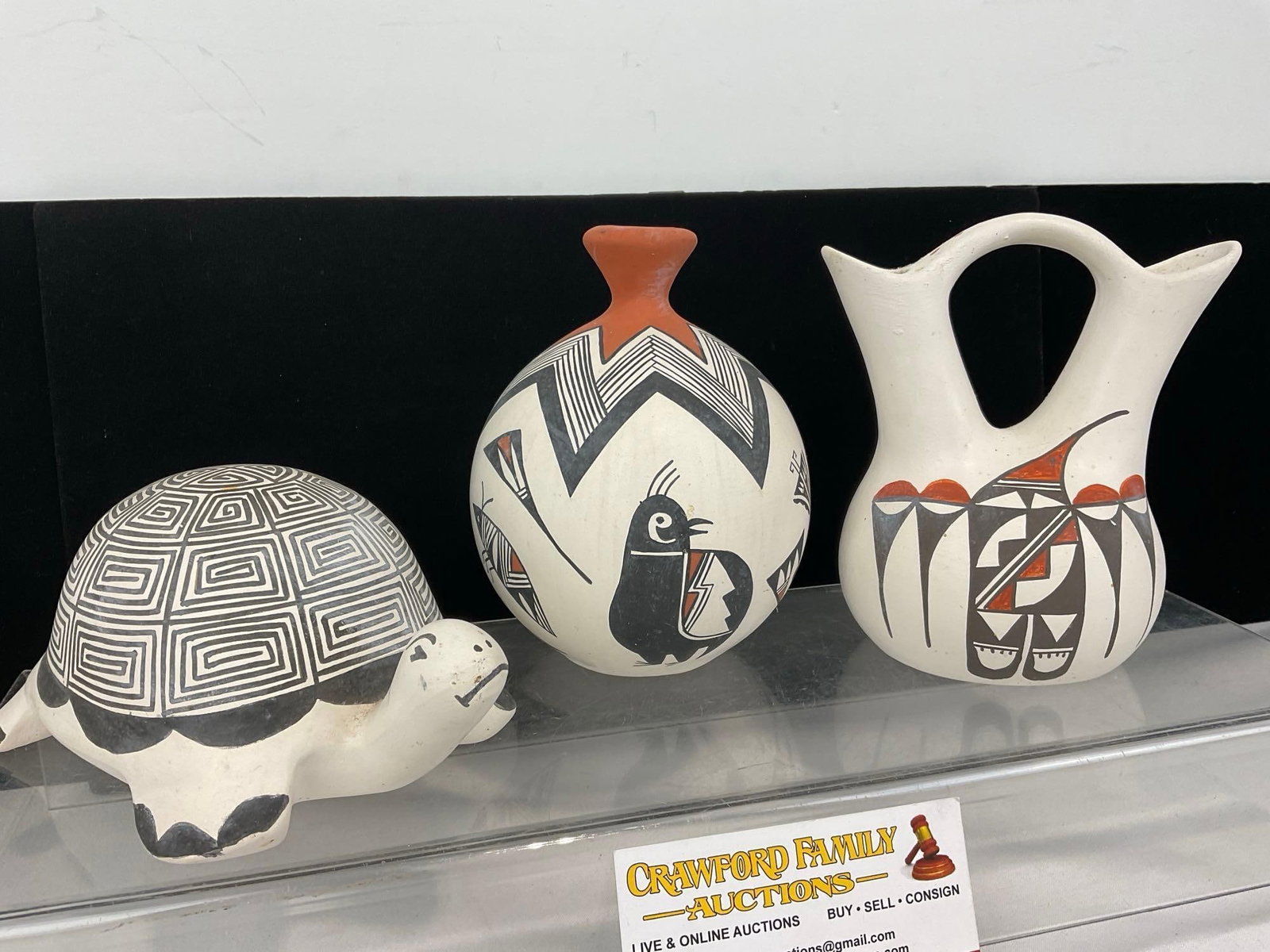 3 Acoma New Mexico Pottery Pieces, Turtle, Vase, & Double Necked Vase, signed C.Concho & M. Ascen... - 3