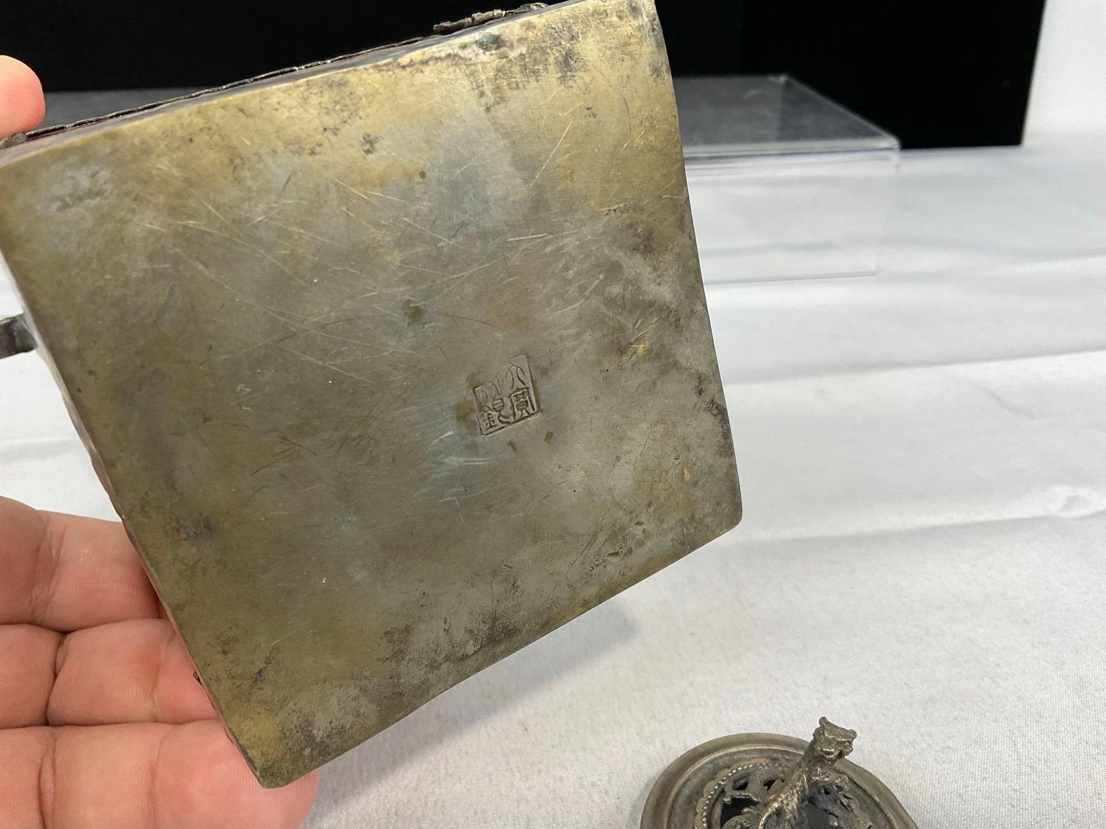 Antique Chinese Red Enameled Teapot/Incense Container, Tiger Figural Finial, Dragon Spout - 5