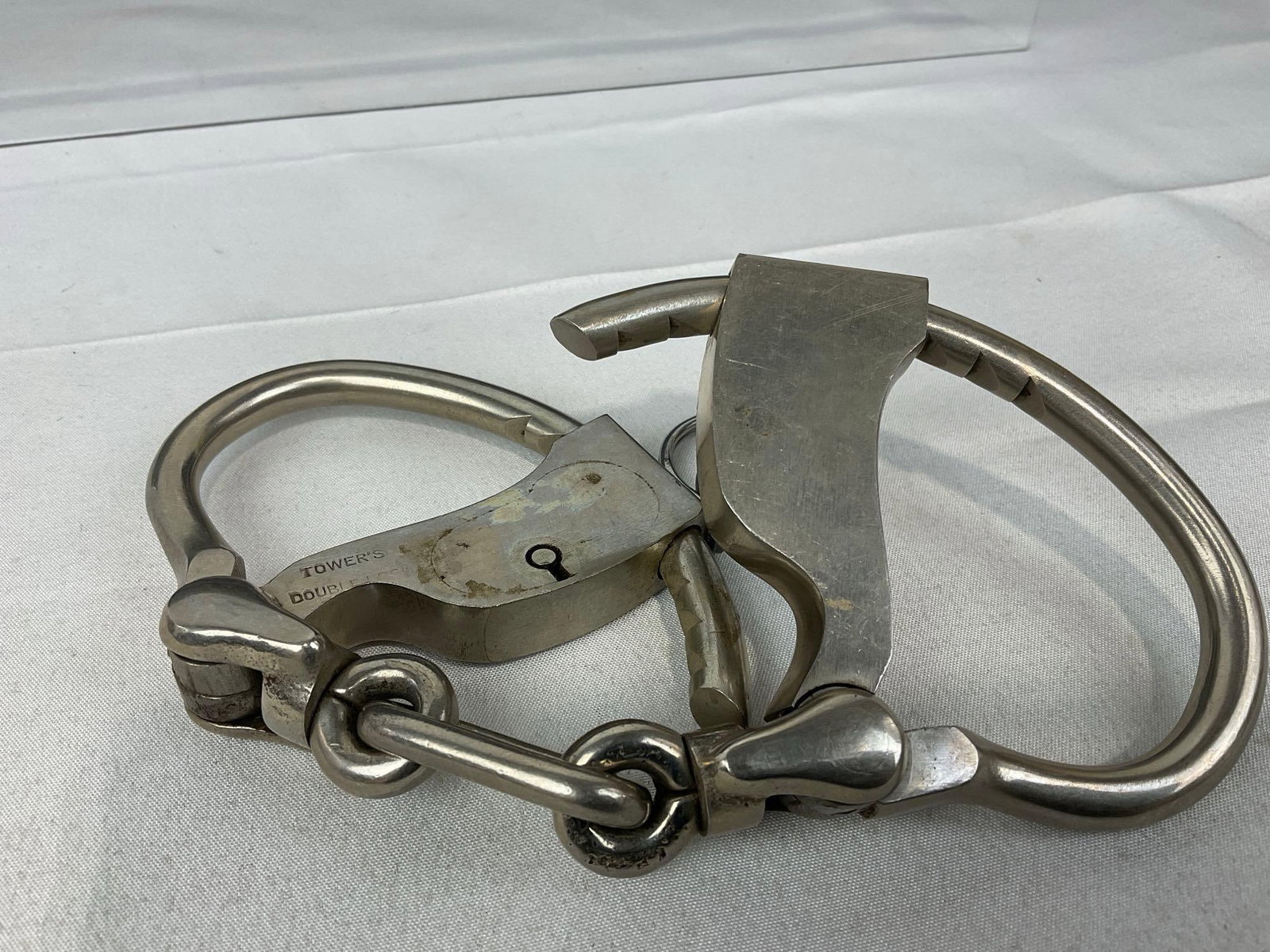 Early 20th Century Towers Double Lock Handcuffs, w/ Key, 6h x 5w x 3d inches - 3