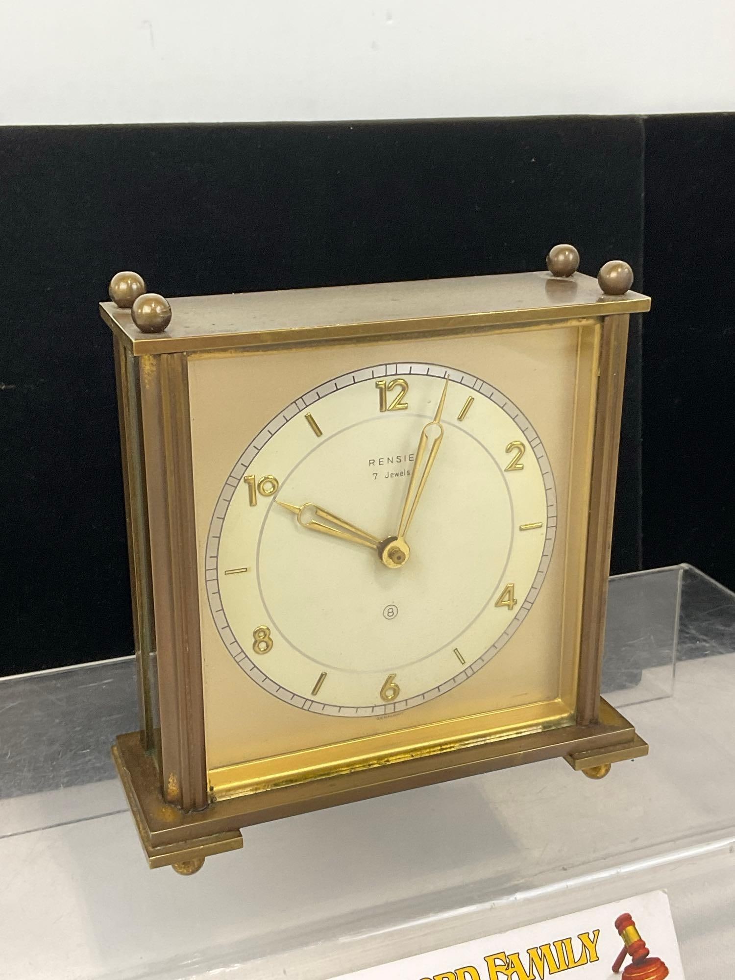 Vintage Rensie 7-Jewel Brass Desk Clock, Brass & Glass, 6h x 6w x 3d inches - 2