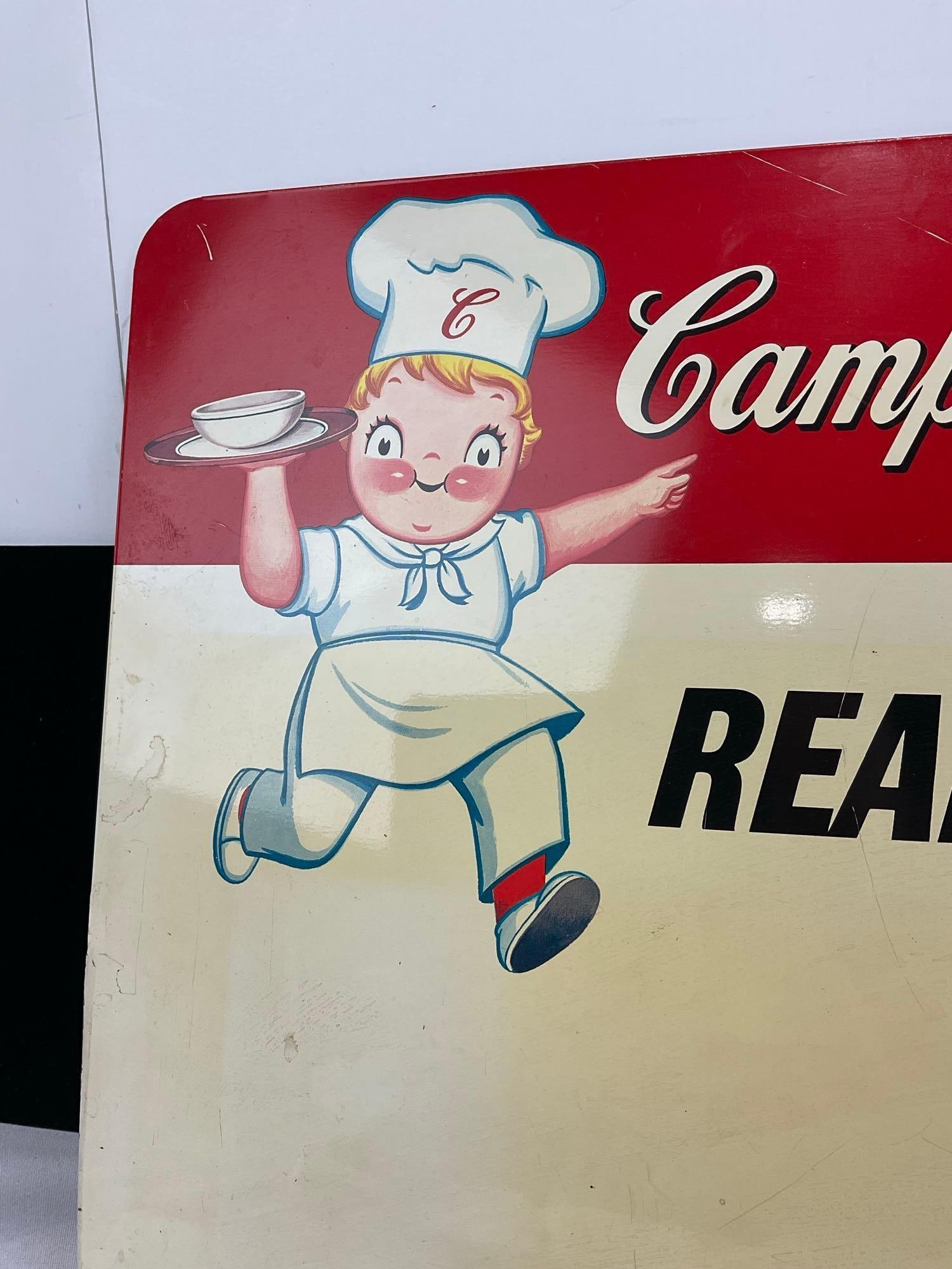 Vintage 1950s Campbells Soups Ready in a Jiffy Sheet Tin Metal Sign, 13h x 19w x 2d inches - 3