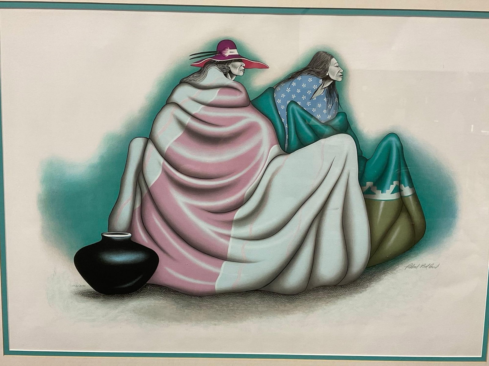 Framed #d 112/300 & Signed Litho titled Two Women by Robert Redbird Sr. (1939-2016) 32x42 in: Appears to be in good shape. The piece measures approx 32h x 42w x 3d inches. See pics. E-5610 *Freight Required if shipped, Buyer Arranged/Responsibility* 