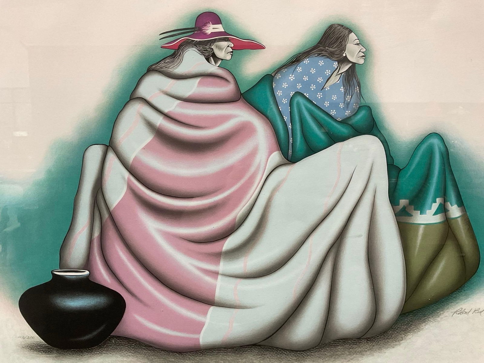 Framed #d 112/300 & Signed Litho titled Two Women by Robert Redbird Sr. (1939-2016) 32x42 in - 2