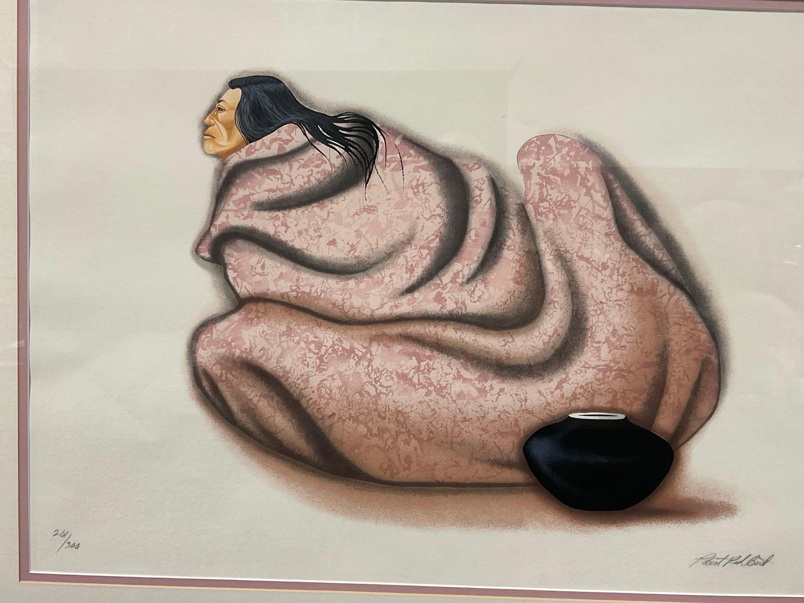 Framed #d 261/300 & Signed Litho titled Water Girl by Robert Redbird Sr. (1939-2016) 32x40 in: Appears to be in good shape. The piece measures approx 32h x 40w x 3d inches. See pics. E-5610 *Freight Required if shipped, Buyer Arranged/Responsibility* 