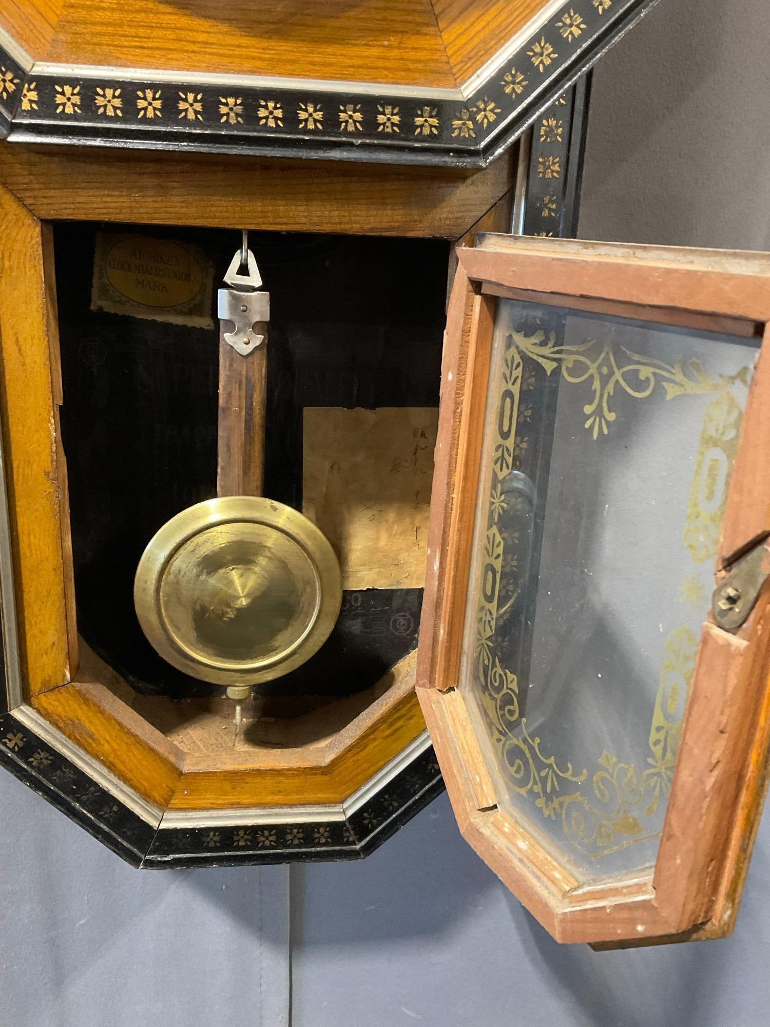 Early 20th Century E. Ingraham & Co Regulator Clock, Time Strike, Handpainted Border & Glass - 4