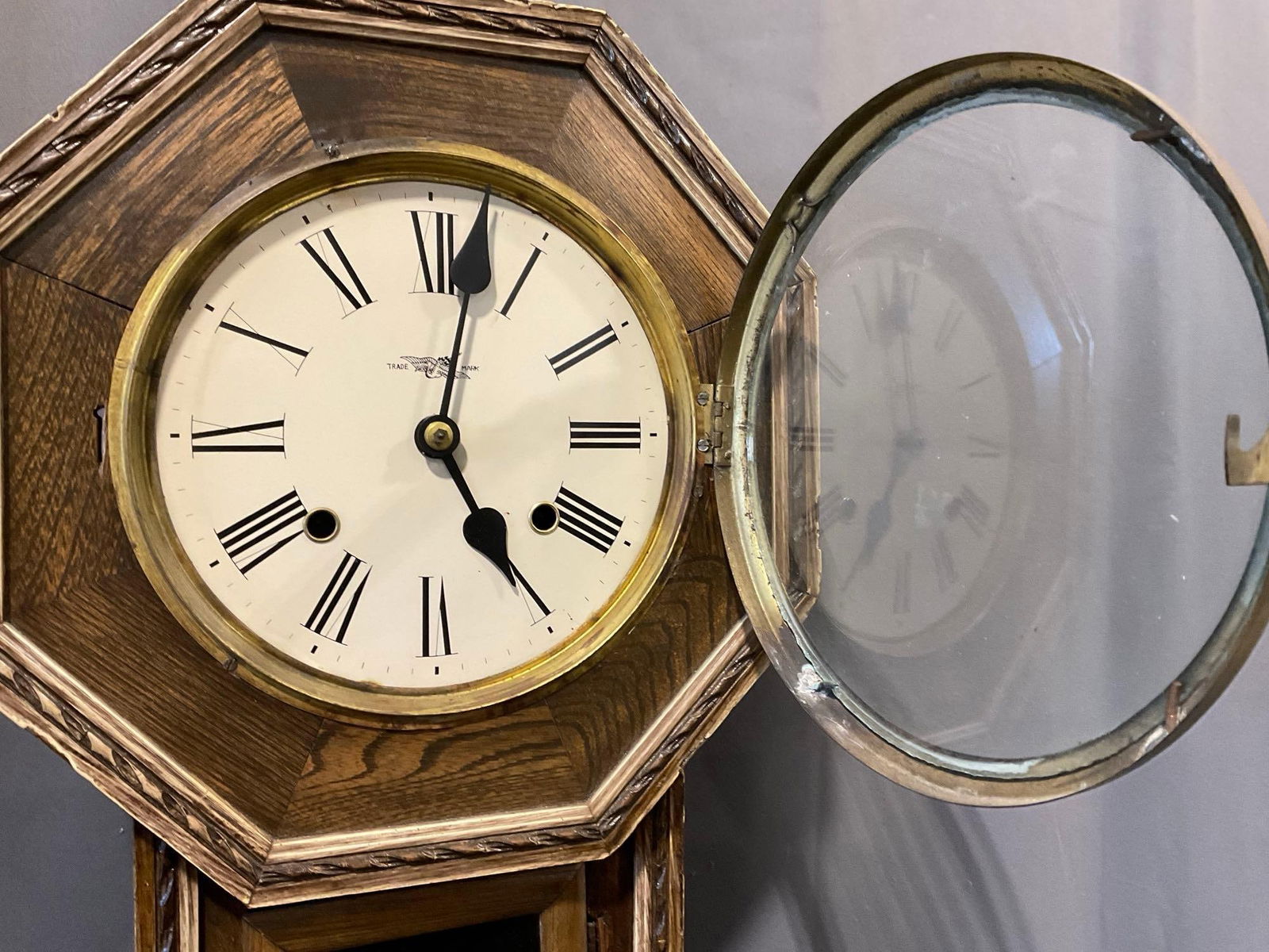 Early 20th Century Ansonia Regulator A Schoolhouse Time Strike Clock, 22h x 13w x 7d inches - 2