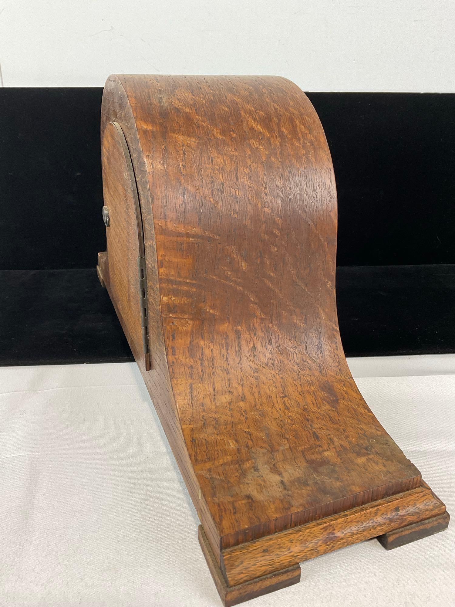 Early 20th Century 1930s Oak English Humpback Mantel Clock Time Strike, 9h x 17w x 6d inches - 3