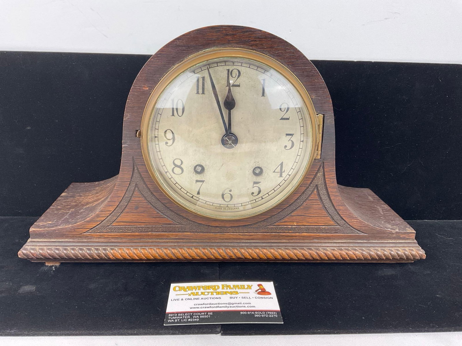 Early 20th Century Bravingtons LTD Humpback Mantel Clock Time Strike, 9h x 15w x 7d inches: Appears to be in good shape. The piece measures approx 9h x 15w x 7d inches. See pics. E-5580 