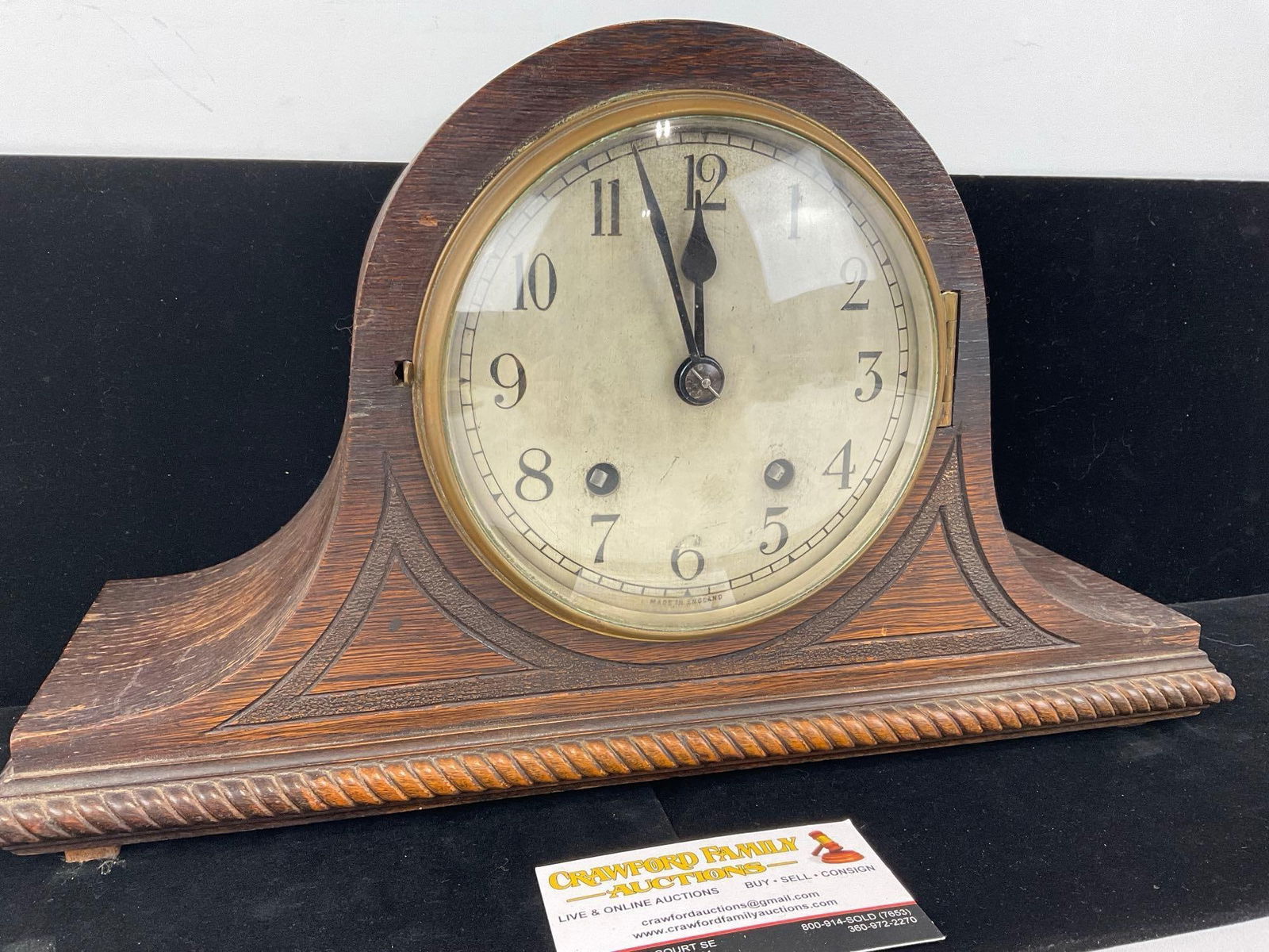 Early 20th Century Bravingtons LTD Humpback Mantel Clock Time Strike, 9h x 15w x 7d inches - 2