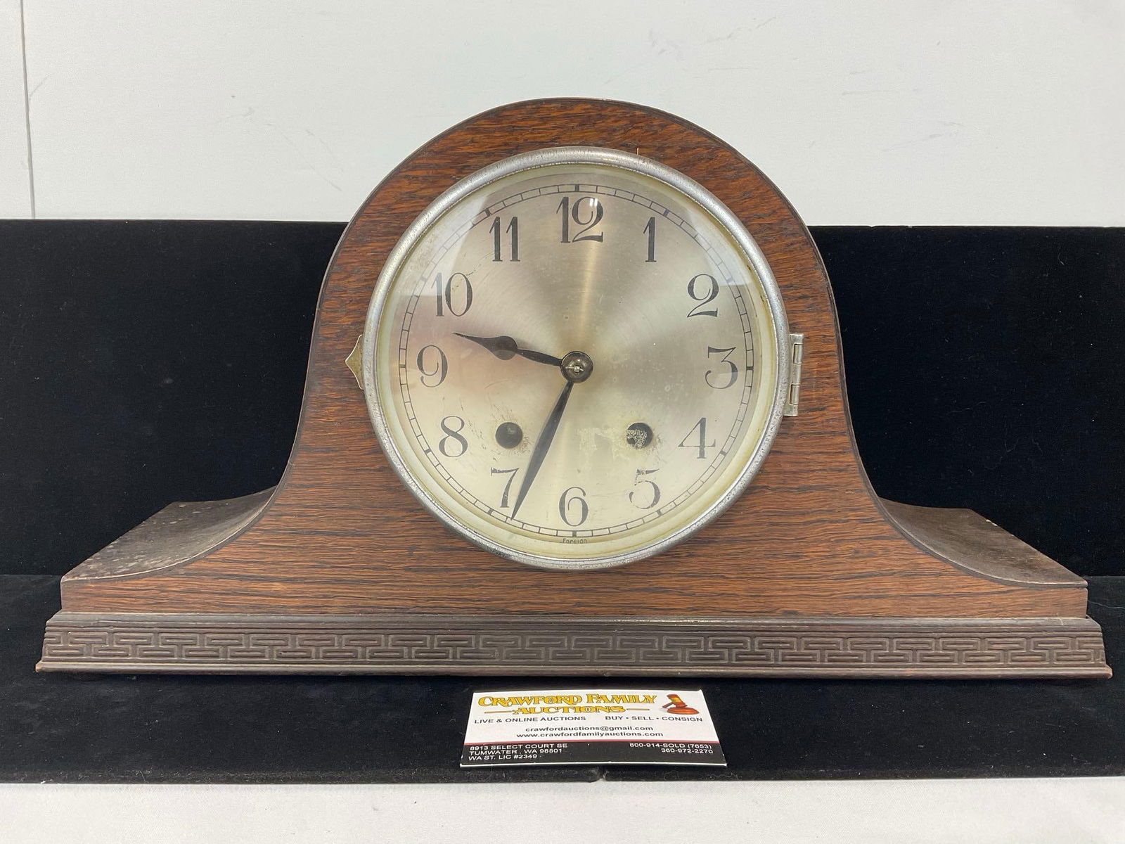 Antique Oak English Time Strike Humpback Mantel Clock, 10h x 17w x 6d inches (1 of 4)