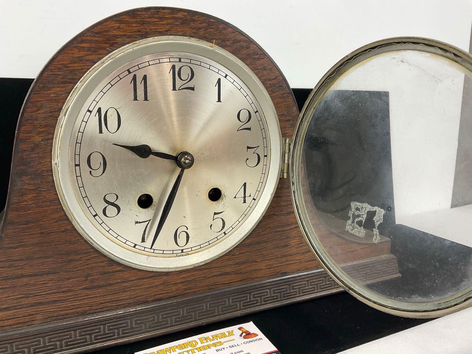 Antique Oak English Time Strike Humpback Mantel Clock, 10h x 17w x 6d inches - 2