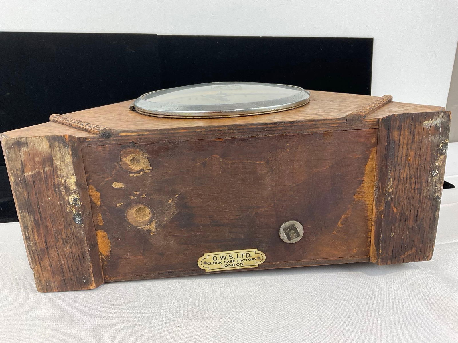 Antique English Oak Mantel Clock, Time Strike, 9h x 14w x 6d inches - 7