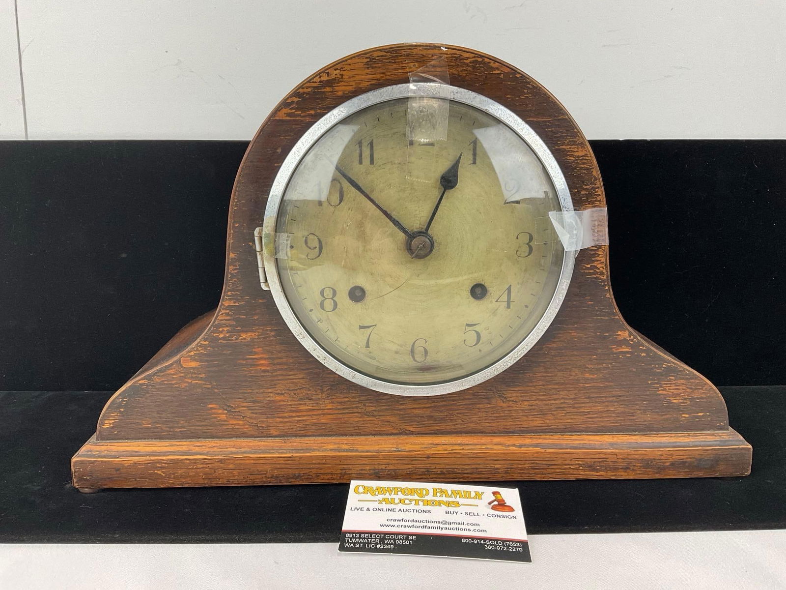 Antique Humpback Mantel Clock Time Strike 10h x 15w x 7d inch, glass face cover off (1 of 5)
