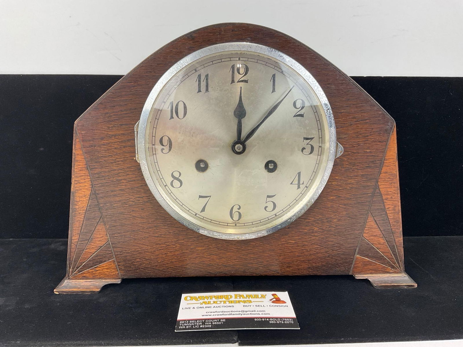 Early 20th Century Mantel Clock Time Strike w/handsome marquetry details, 9h x 13w x 6d (1 of 5)