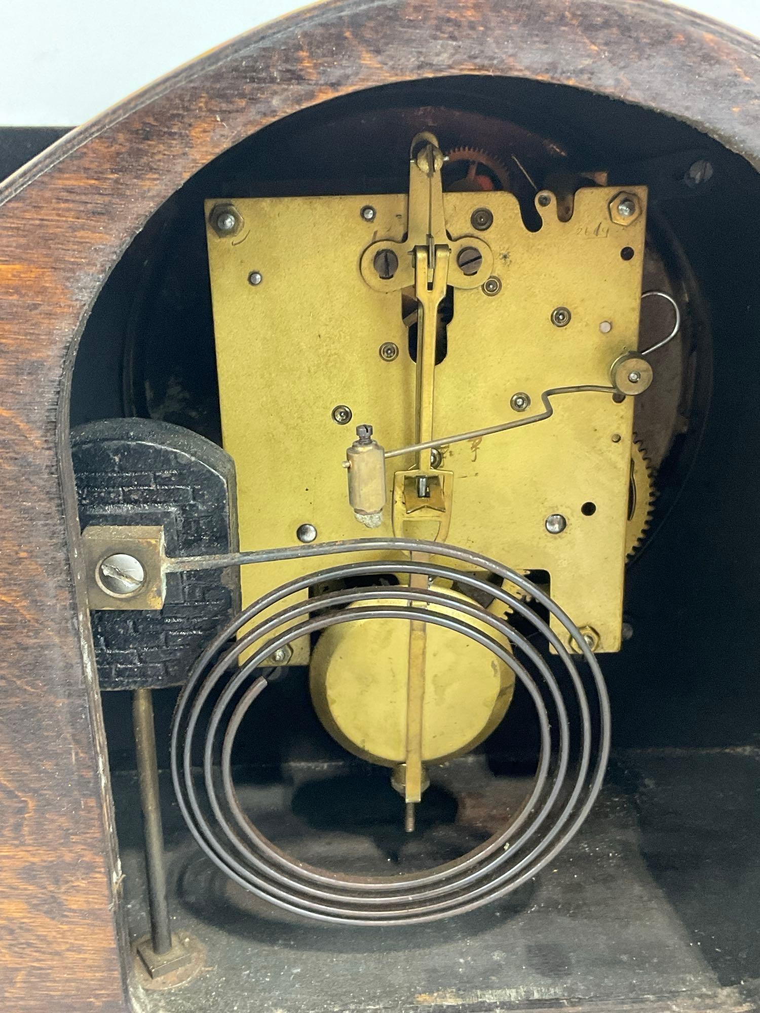 Early 20th Century Mantel Clock Time Strike w/handsome marquetry details, 9h x 13w x 6d - 5