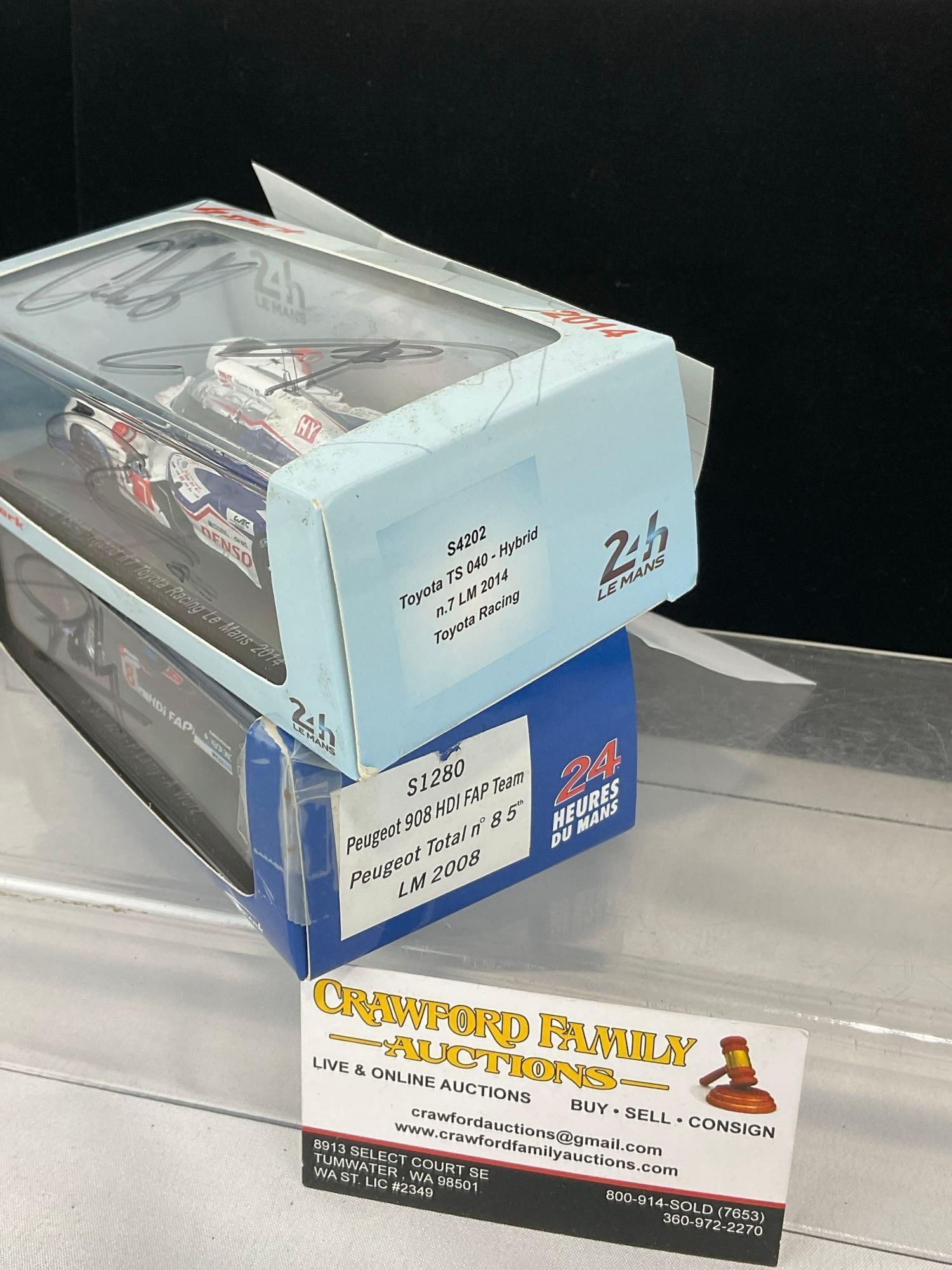 2 Spark 1/43 Diecast Car Models, 2008 Peugeot HD1 & 2014 Toyota TS040 Hybrid, Signed by 4 Drivers - 4