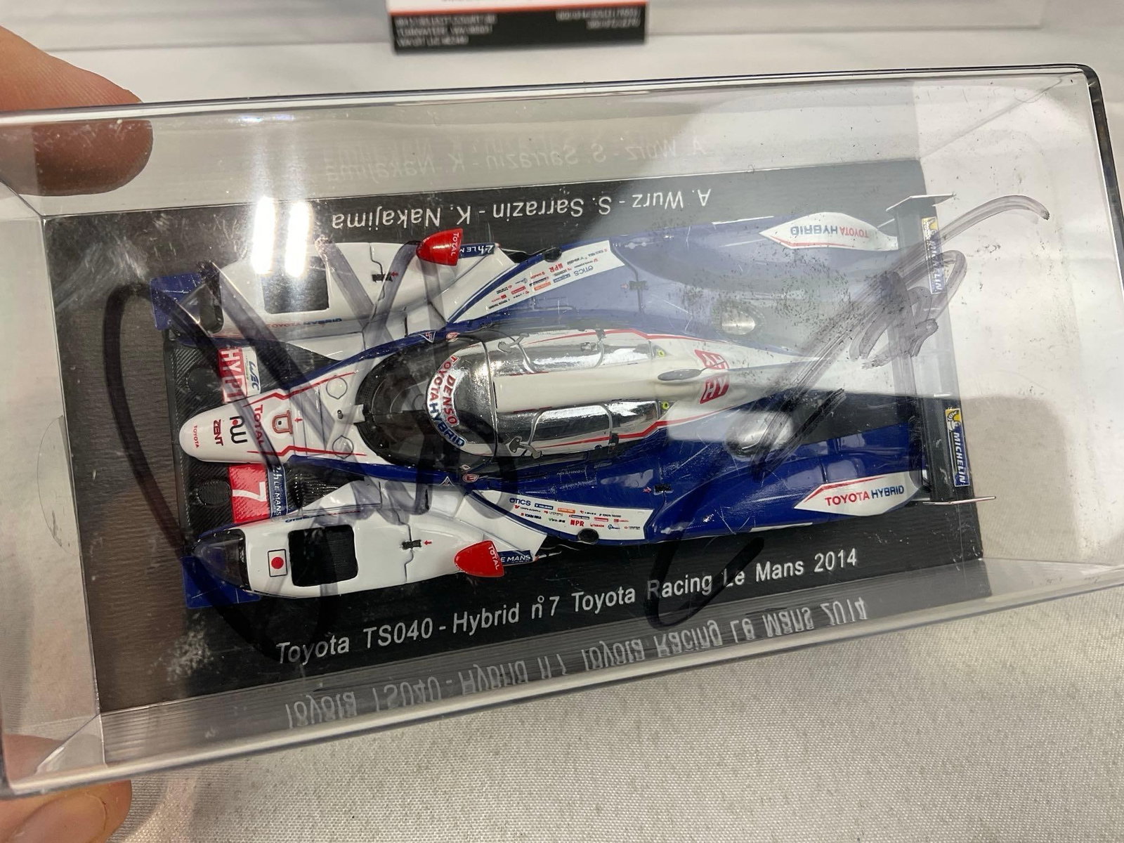 2 Spark 1/43 Diecast Car Models, 2008 Peugeot HD1 & 2014 Toyota TS040 Hybrid, Signed by 4 Drivers - 6