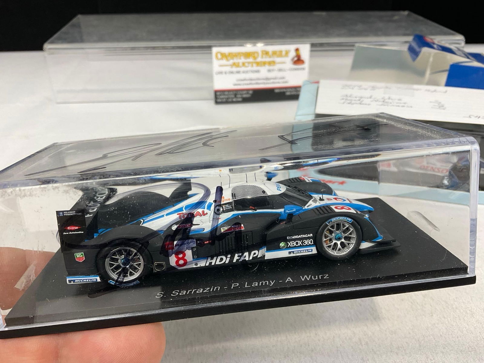 2 Spark 1/43 Diecast Car Models, 2008 Peugeot HD1 & 2014 Toyota TS040 Hybrid, Signed by 4 Drivers - 7