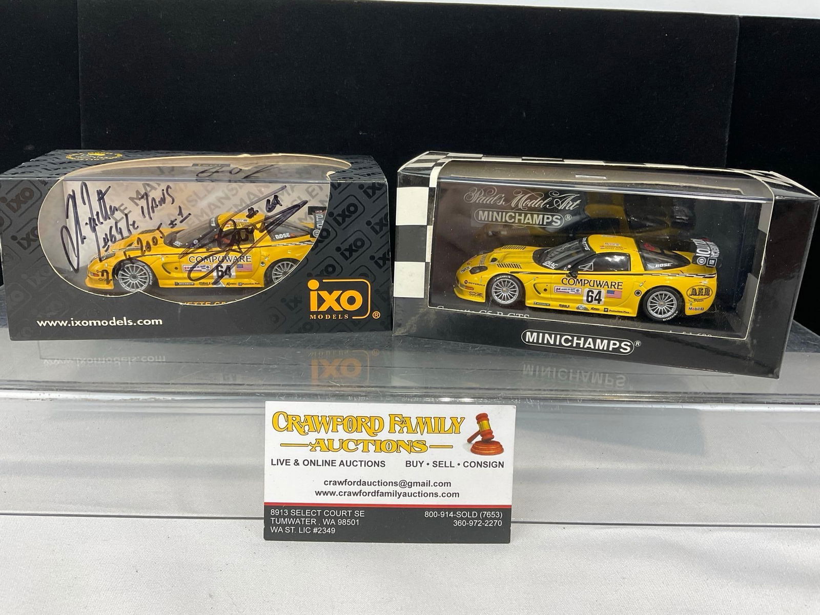 2 Ixo & Minichamps 1/43 Diecast Car Models, 2x 2004 Corvette C5-R, 1 Signed by all 3 drivers (1 of 9)