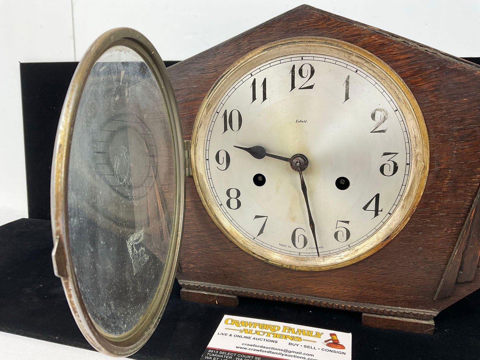 Antique Art Deco English Oak Enfield Mantel Clock w/Westminster Chime, Time Strike 10h x 11w x 6d... - 2