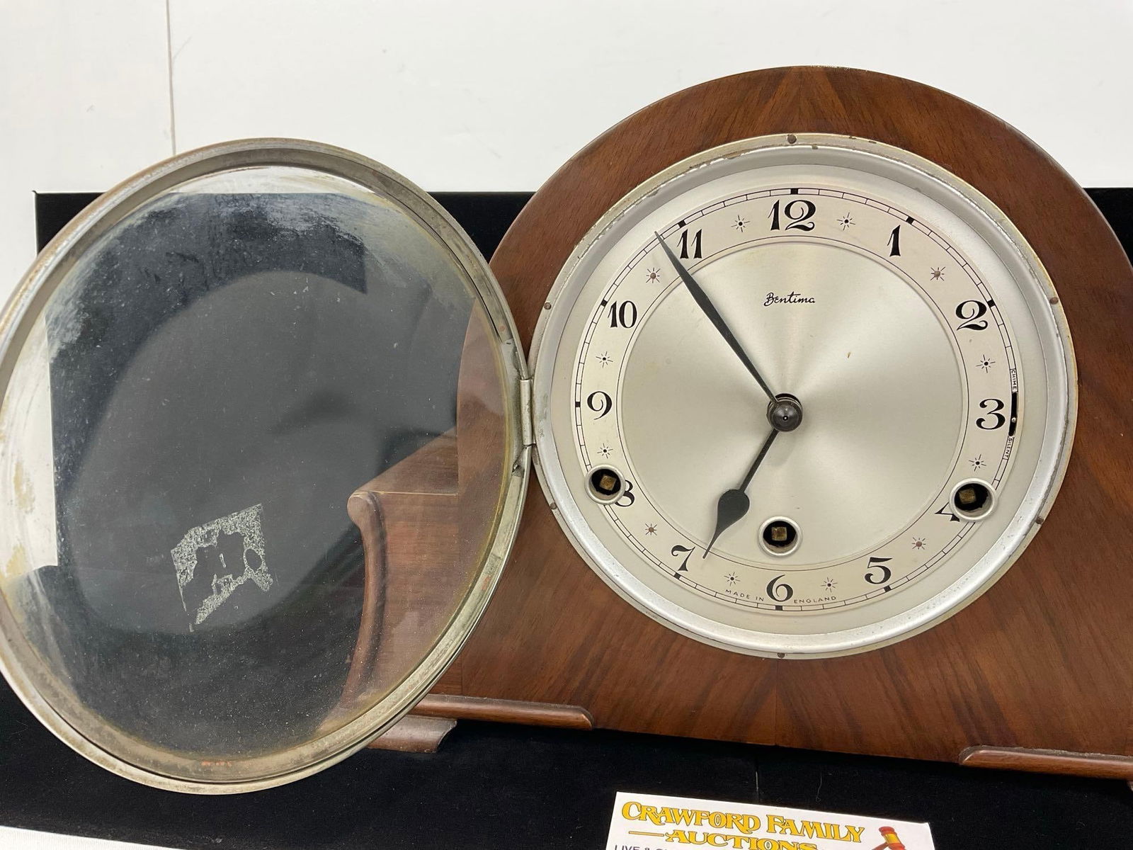 Vintage Bentimo English Mantel Humpback Clock, Time Strike Chime, 10h x 13w x 7d inches - 2