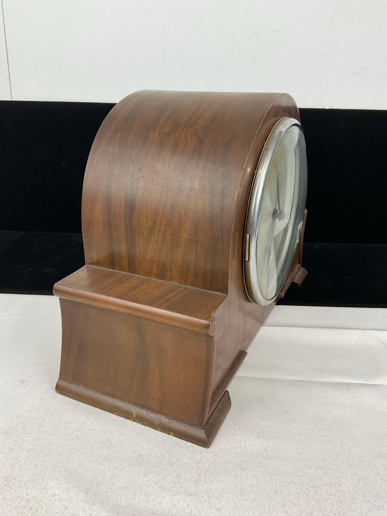 Vintage Bentimo English Mantel Humpback Clock, Time Strike Chime, 10h x 13w x 7d inches - 3