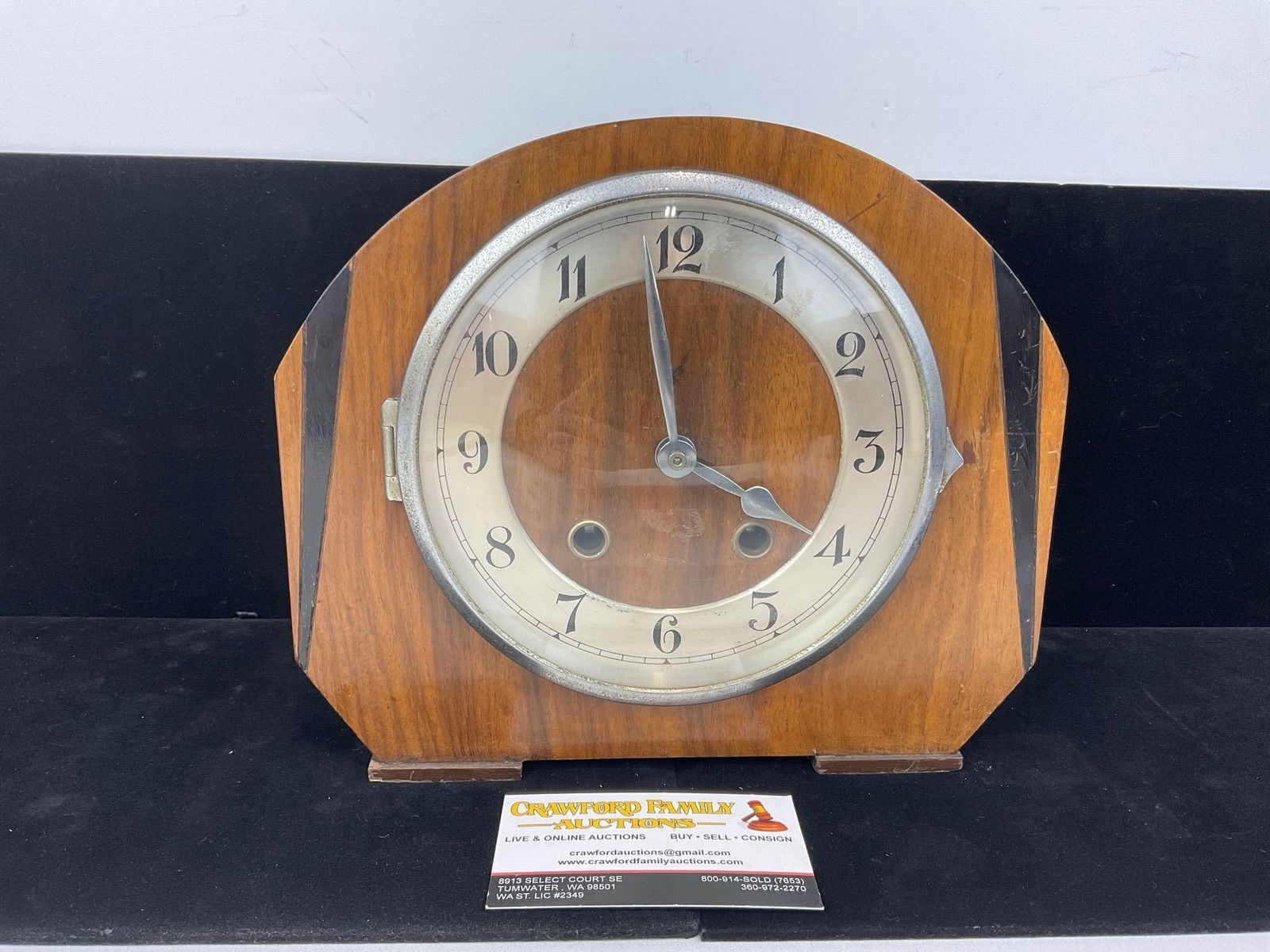 Early 20th Century Mantel Clock, Time Strike, Inlaid Wood, Westminster Chime, 9h x 10w x 6d inches (1 of 5)