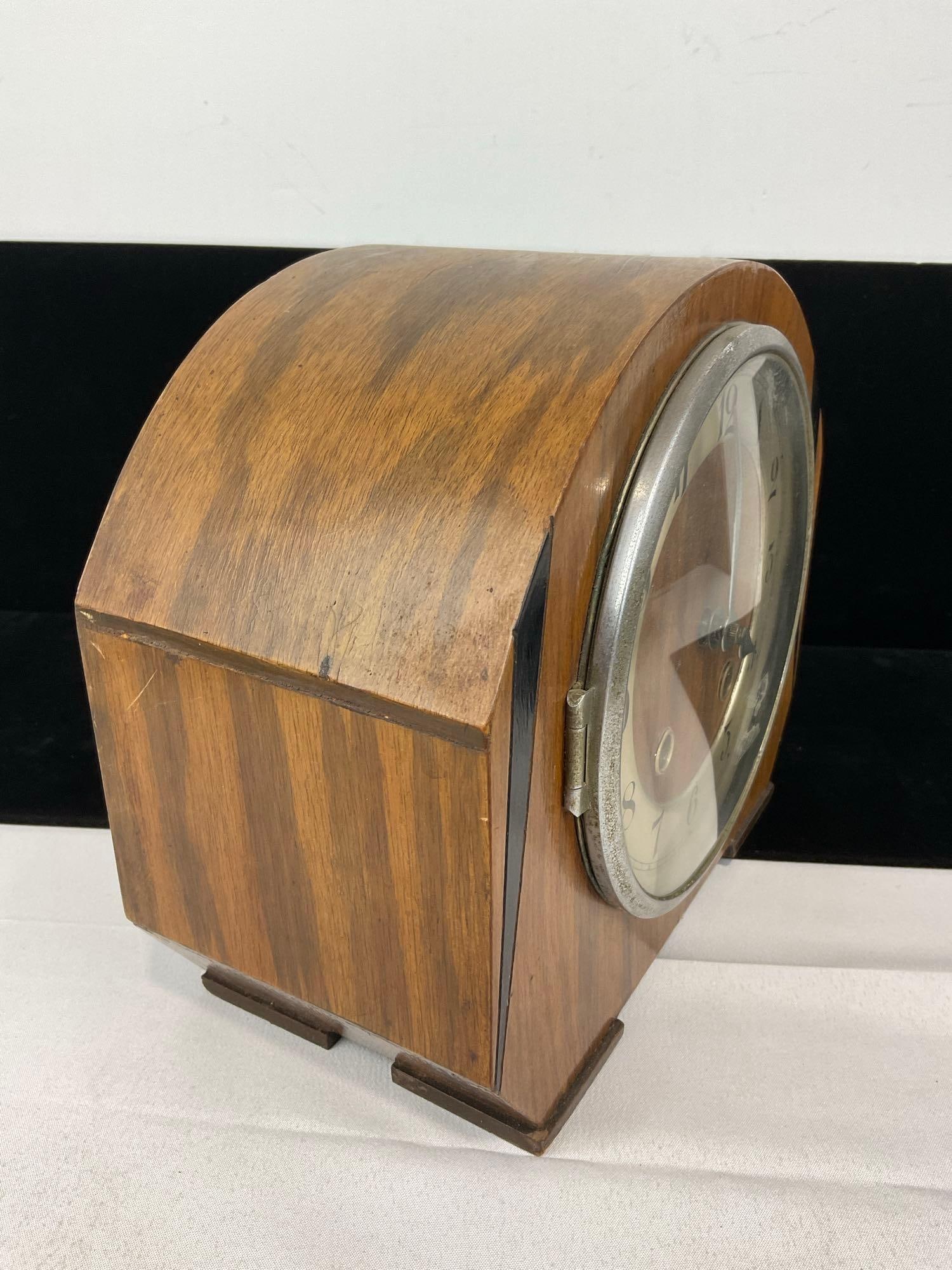 Early 20th Century Mantel Clock, Time Strike, Inlaid Wood, Westminster Chime, 9h x 10w x 6d inches - 3