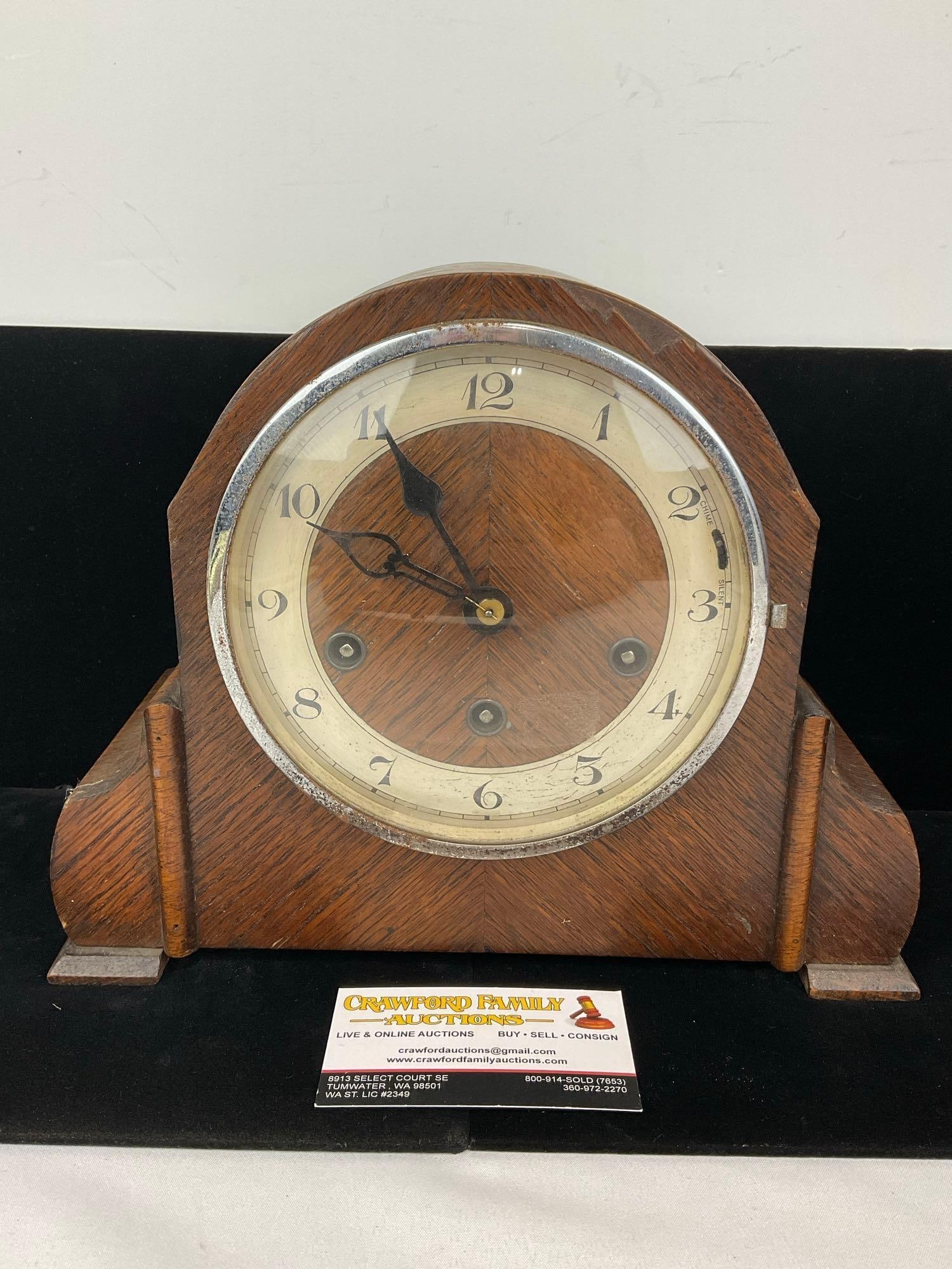 Antique John A Jackson English Mantel Clock, Time Strike Chime, 10h x 11w x 6d inches (1 of 7)