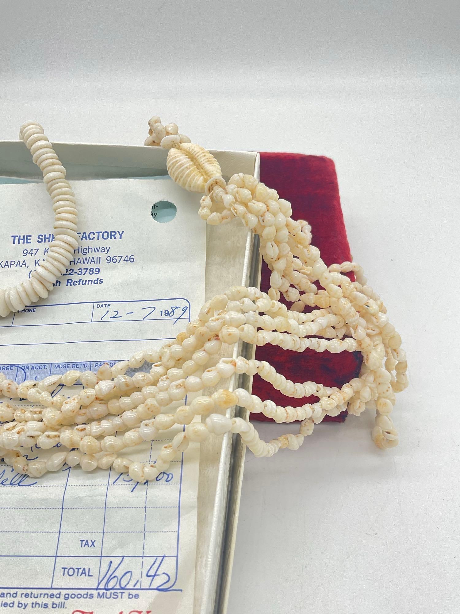 Multi 7 strand Kauai Niihau Momi Shell (Leis) 34" Necklace Featuring a granulated Cowrie Clasp - 3