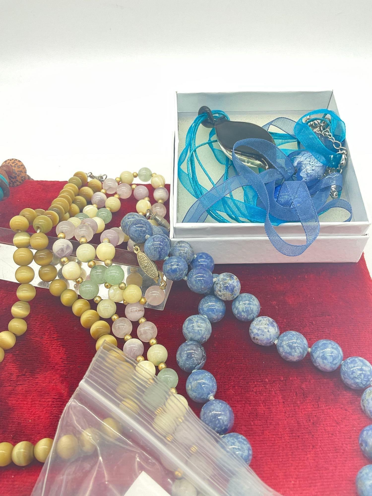Nice collection of Assorted necklaces ,Jade Denim Lapis , Glass & wood + Dichroic Glass - 7