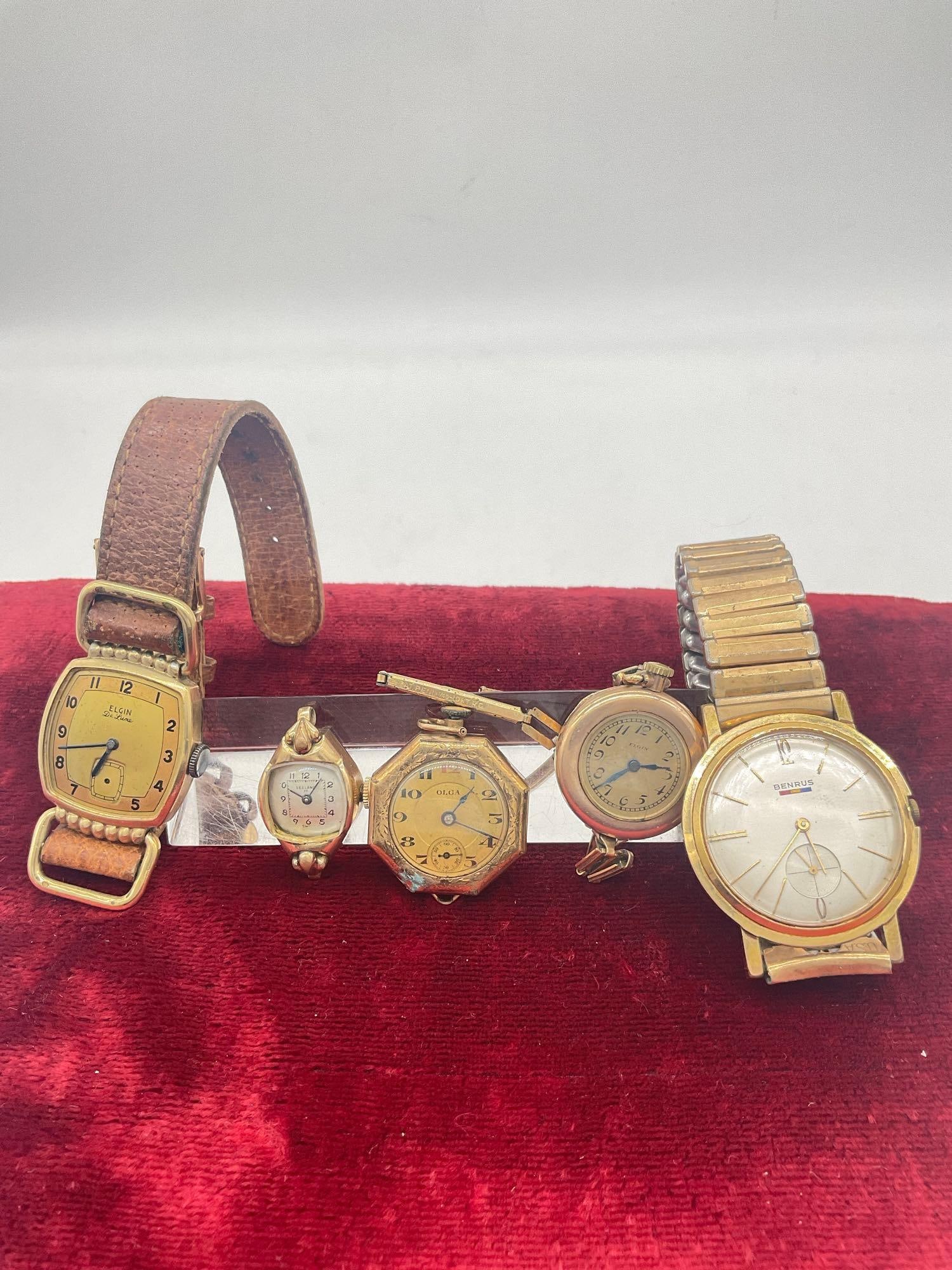 5 x 10 & 14K Rolled & gold Filled Vintage watches Benrus , Hamilton, Olga, Elgin & Seeland See pics: C-414 All sold as-is Non Running 