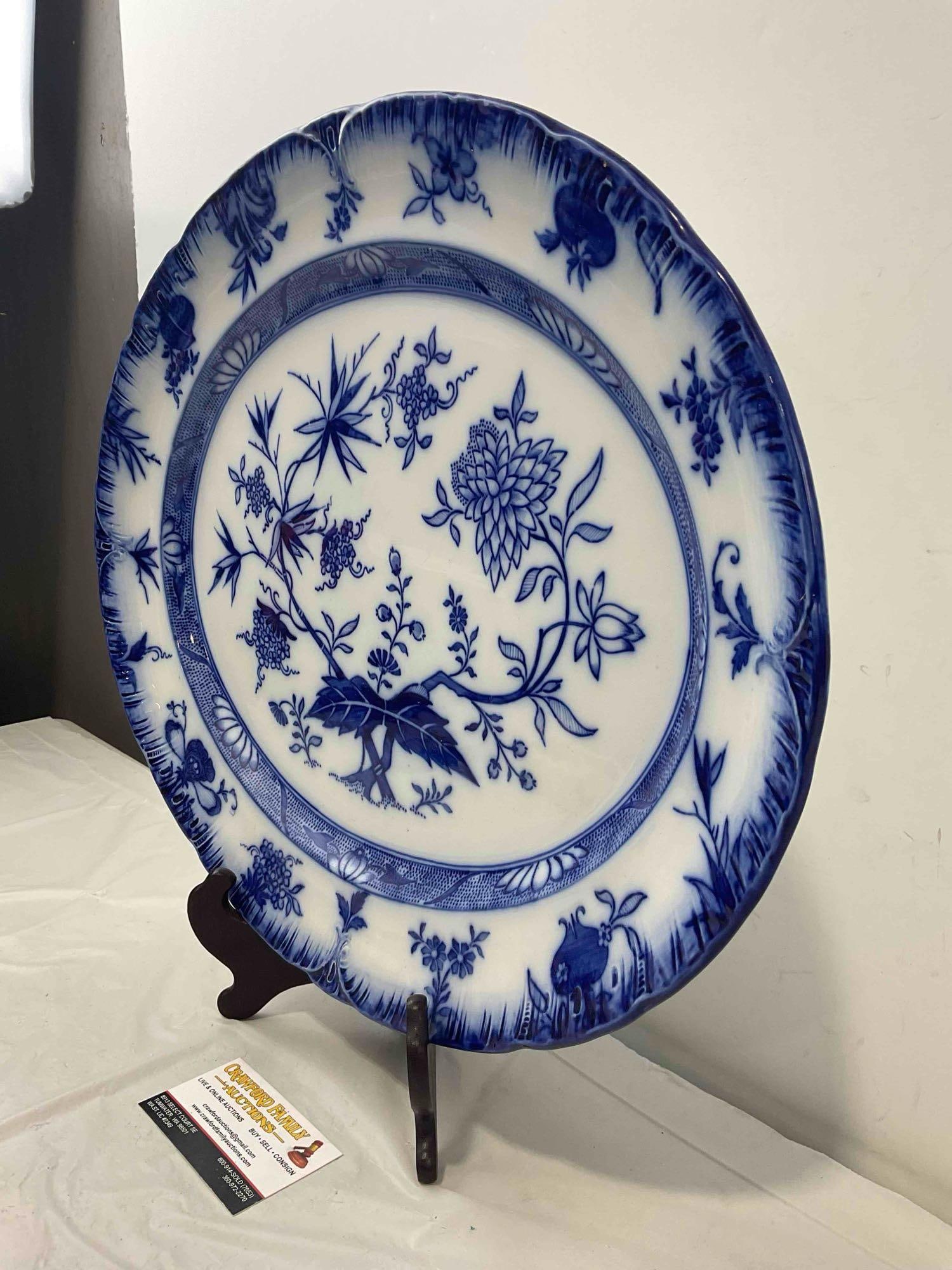 Antique Villeroy & Boch Flow Blue Porcelain Style Serving Platter. Excellent Condition. See pics. - 2