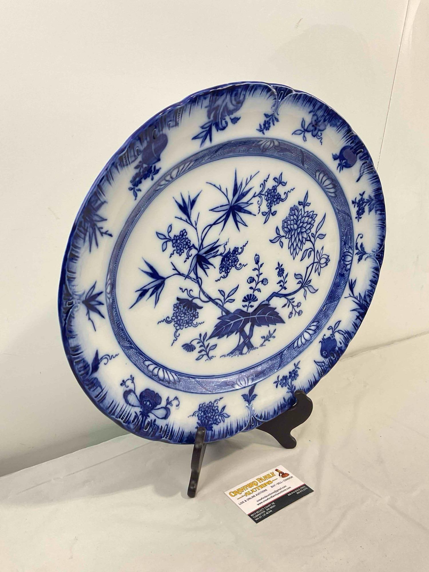 Antique Villeroy & Boch Flow Blue Porcelain Style Serving Platter. Excellent Condition. See pics. - 3