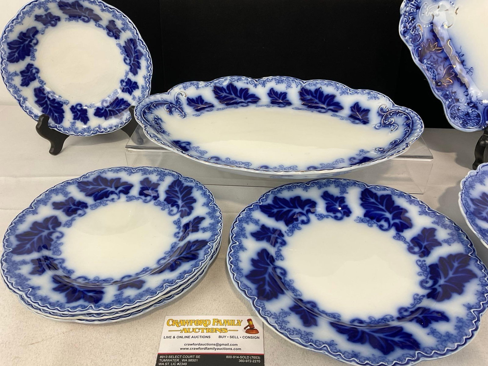 Antique Johnson Bros Normandy Pattern Flow Blue Set of 8 pieces, Platters, Plates & Bowls - 3