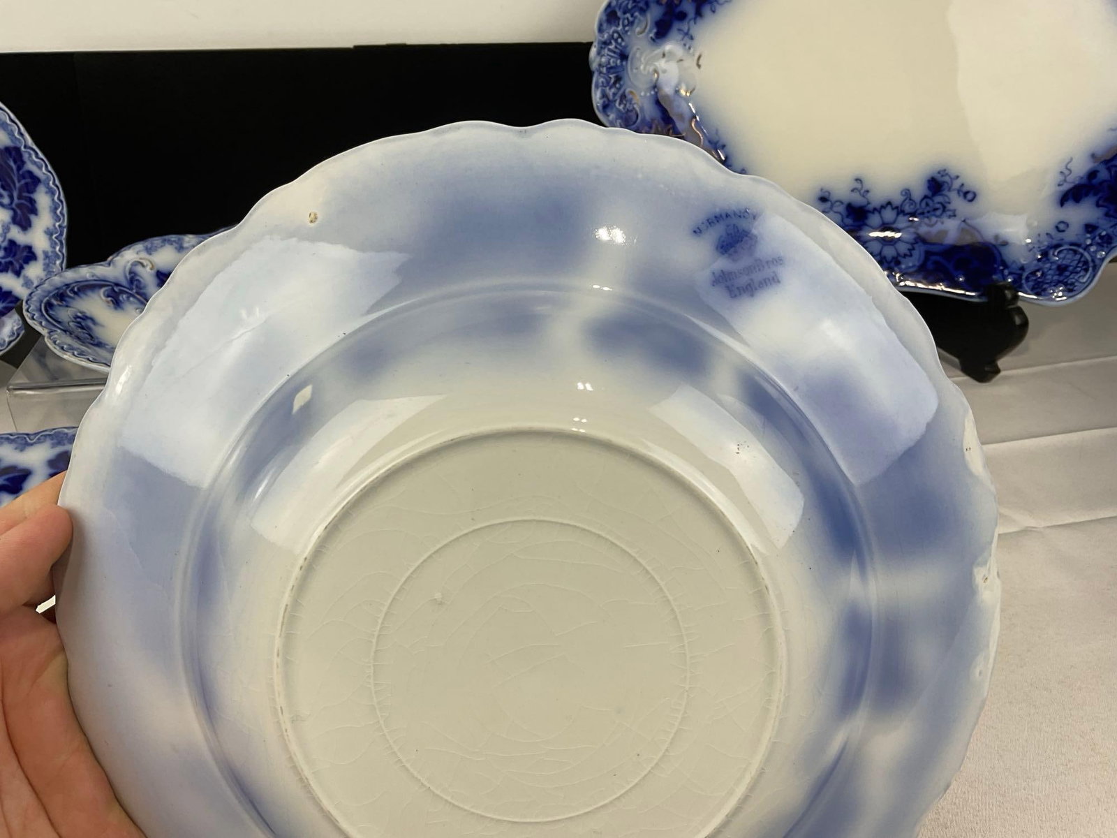 Antique Johnson Bros Normandy Pattern Flow Blue Set of 8 pieces, Platters, Plates & Bowls - 5