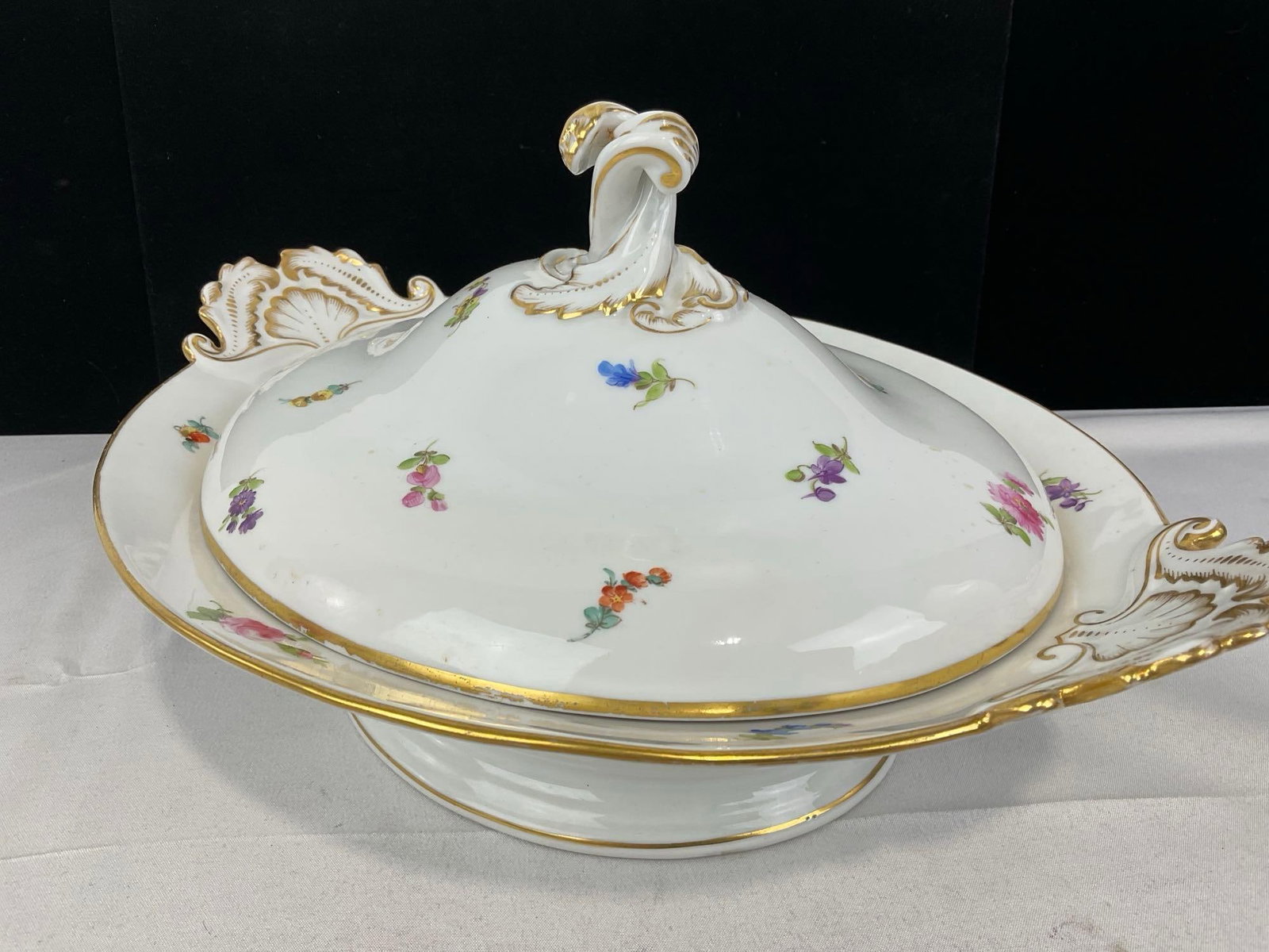 Meissen Lidded Soup Tureen w/Handpainted Floral Motif, 8h x 14w x 11d inches - 3