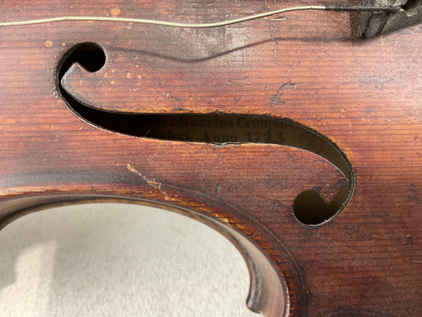 Antique Violin & Bow, missing one tuning peg, needs new strings, some missing finish - 3