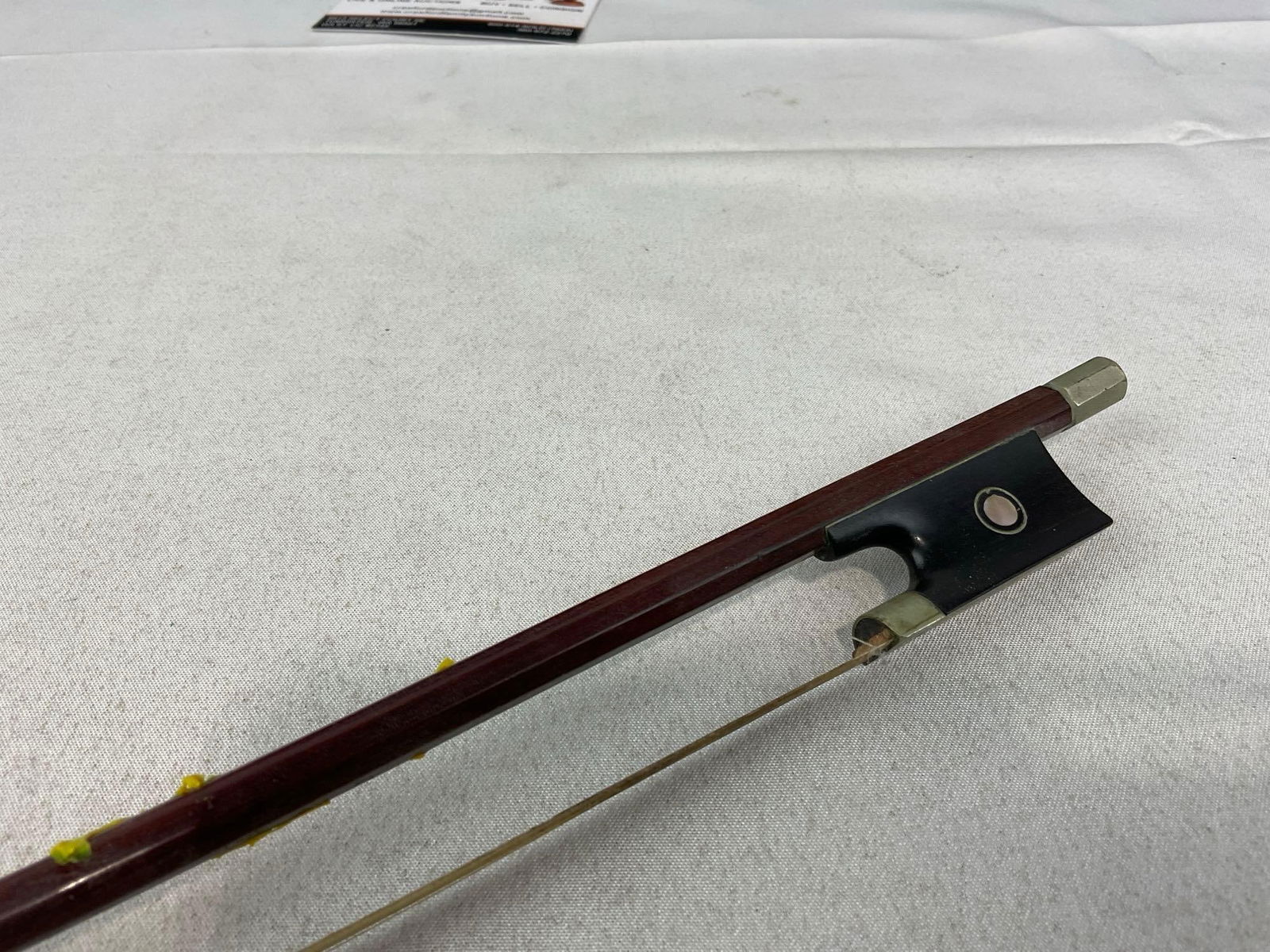 Antique Violin & Bow, missing one tuning peg, needs new strings, some missing finish - 7